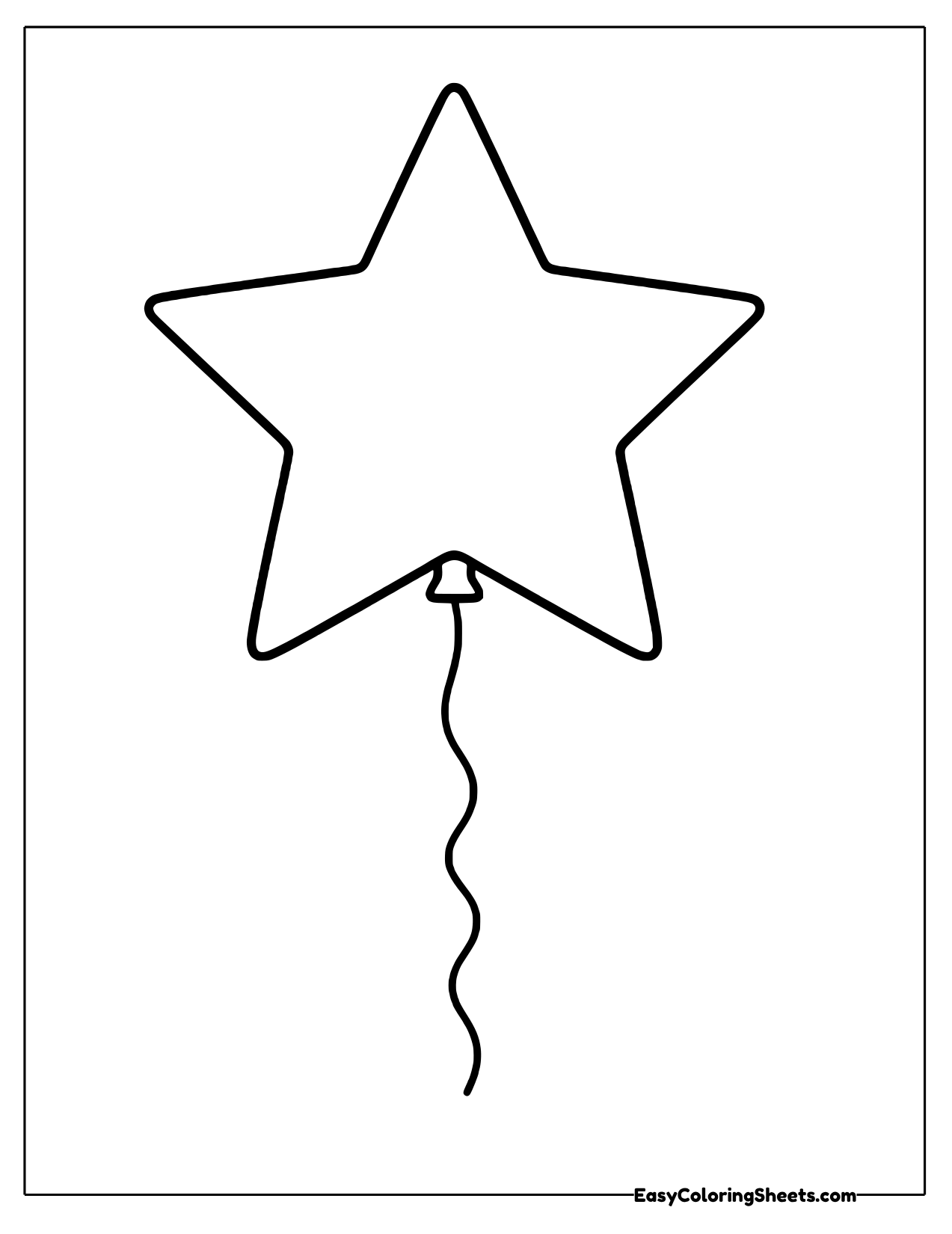 Big five pointed star balloon template with a long wavy string