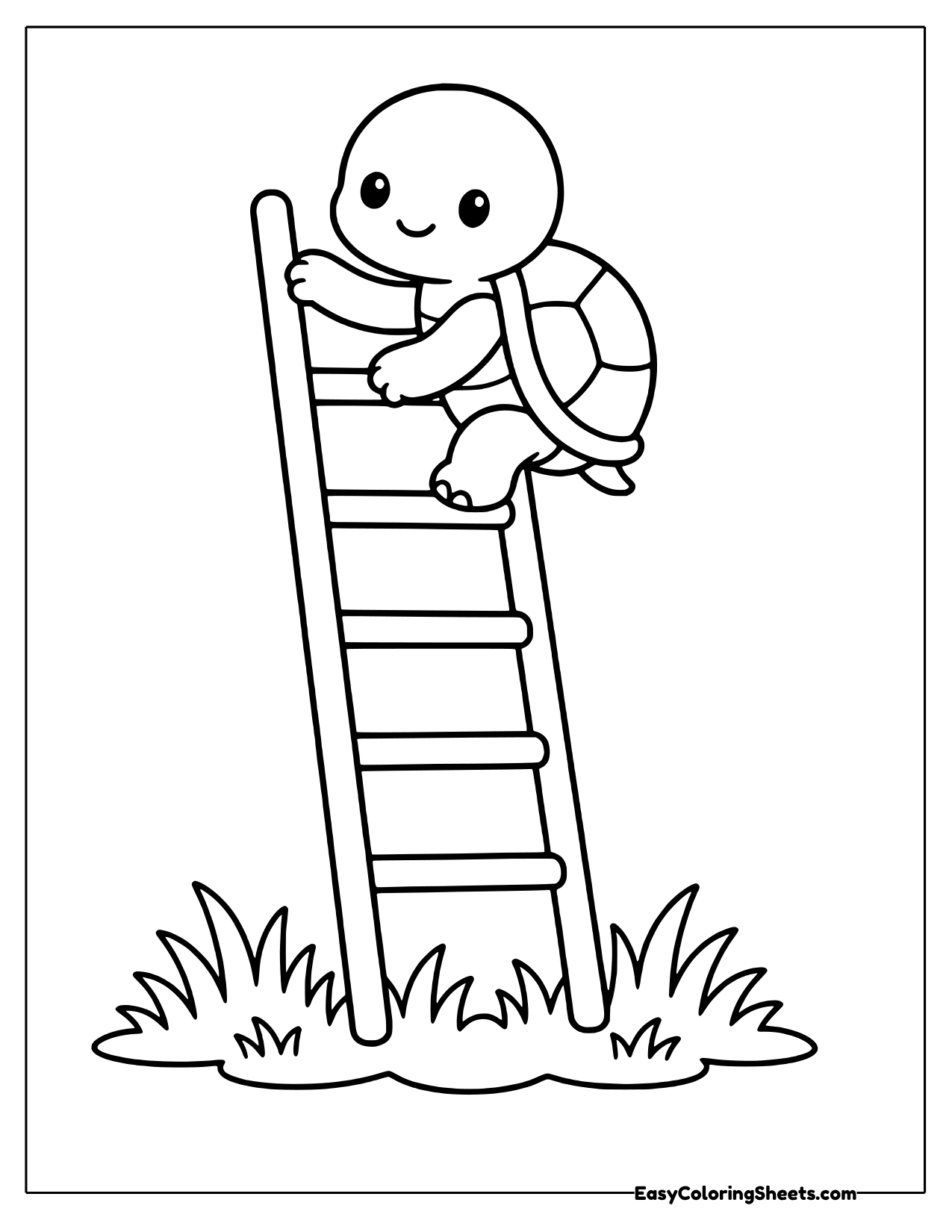 Turtle climbing a wooden ladder