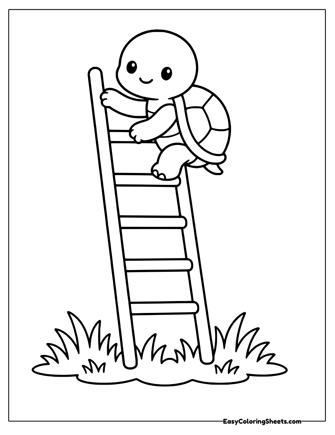 Turtle climbing a wooden ladder