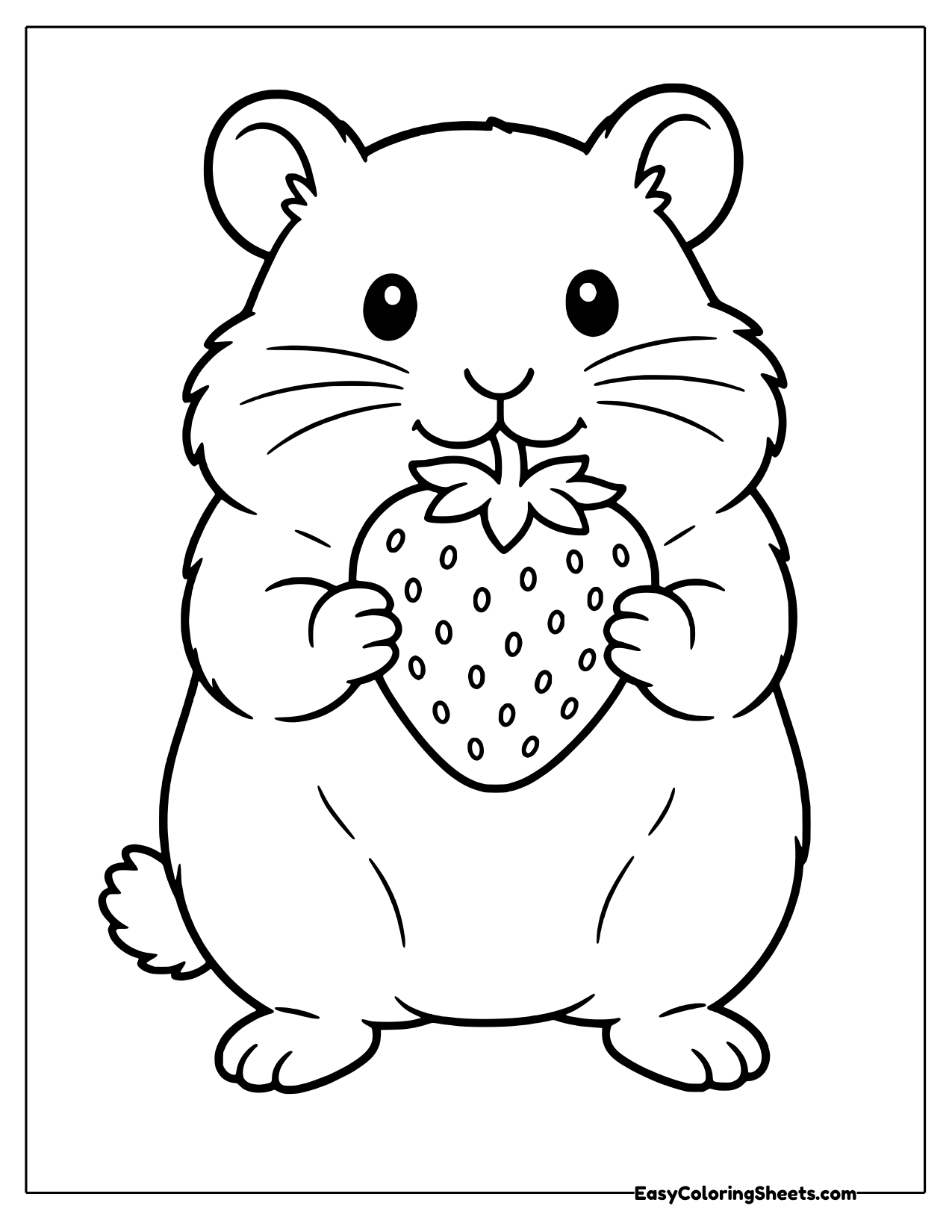 Hamster holding a seeded strawberry