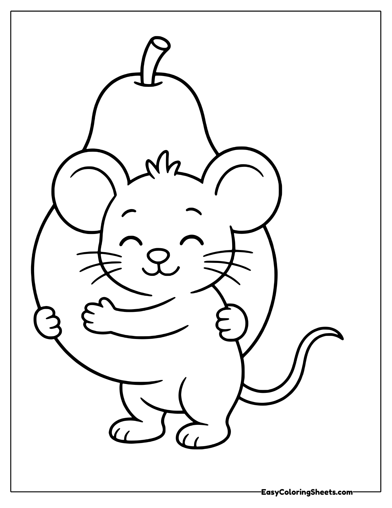 Tiny mouse hugging a giant pear