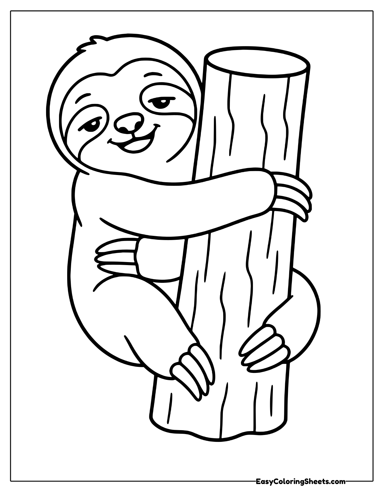 Sloth hugging a thick tree trunk