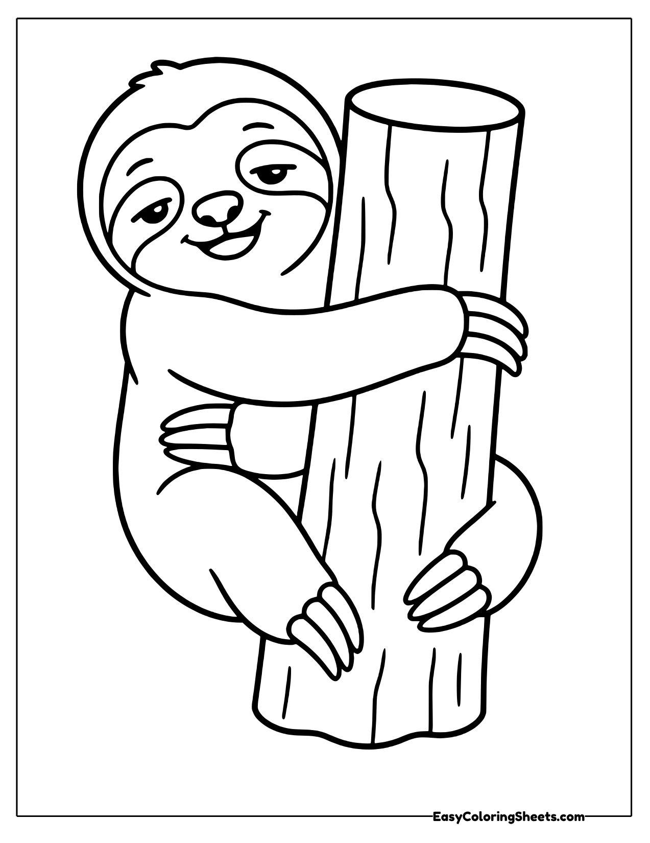 Sloth hugging a thick tree trunk