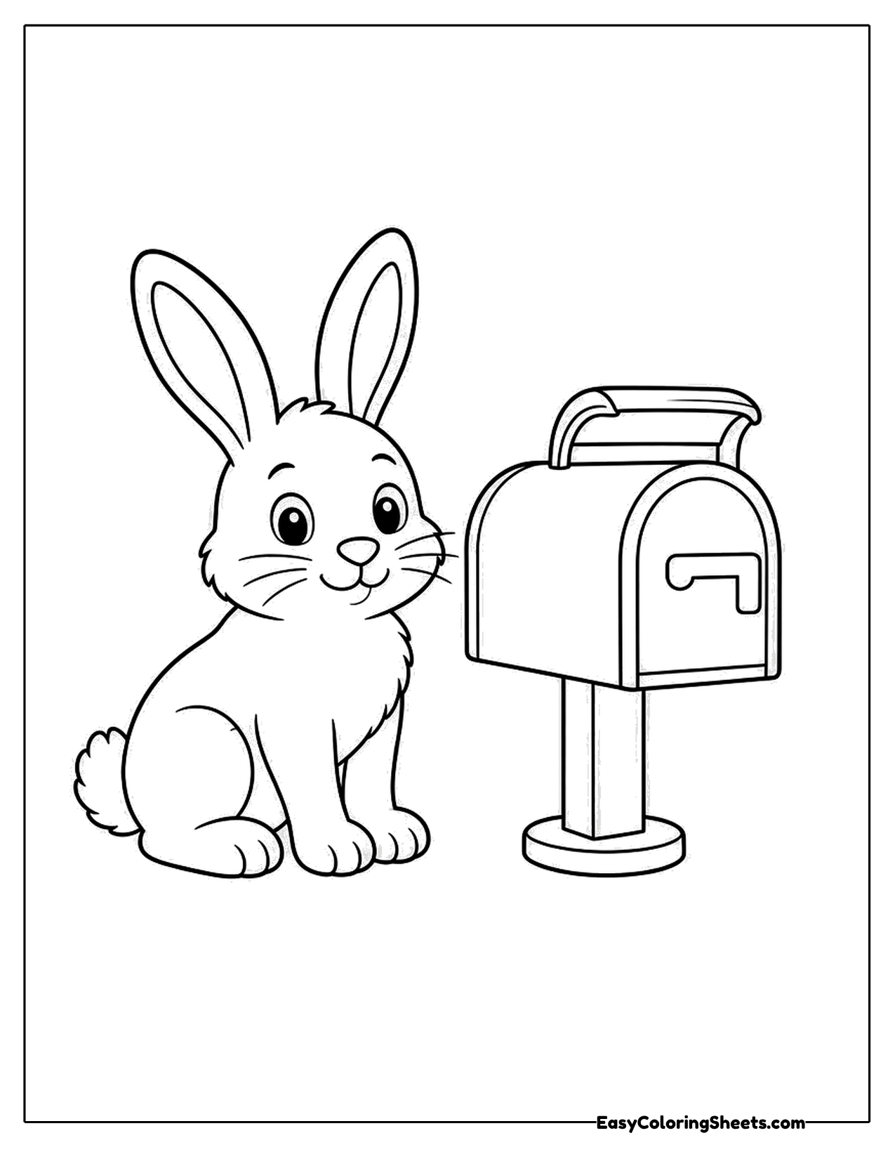 Rabbit standing beside a mailbox on a post with its flag up
