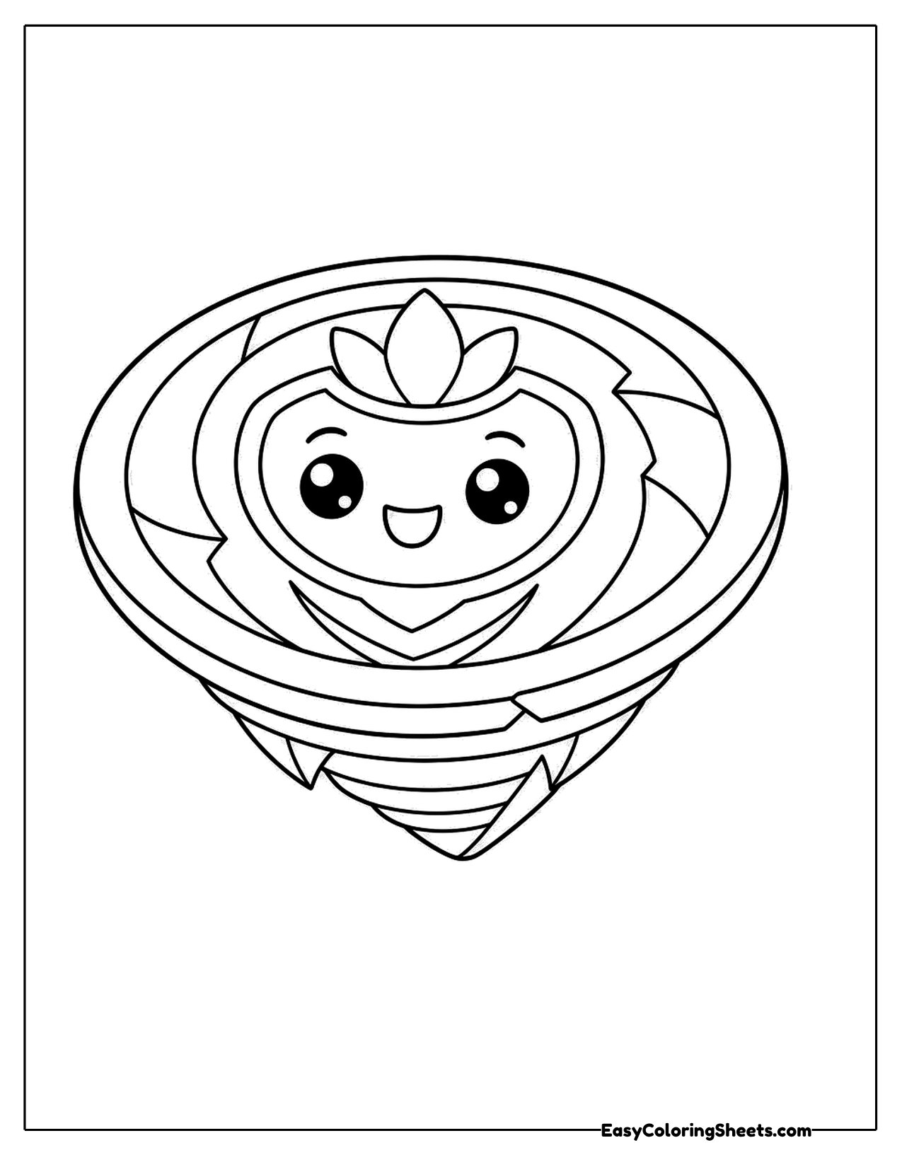 Round spinning top with a happy face in the center