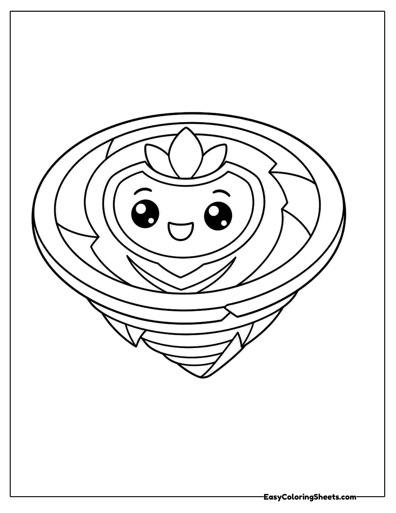 Round spinning top with a happy face in the center