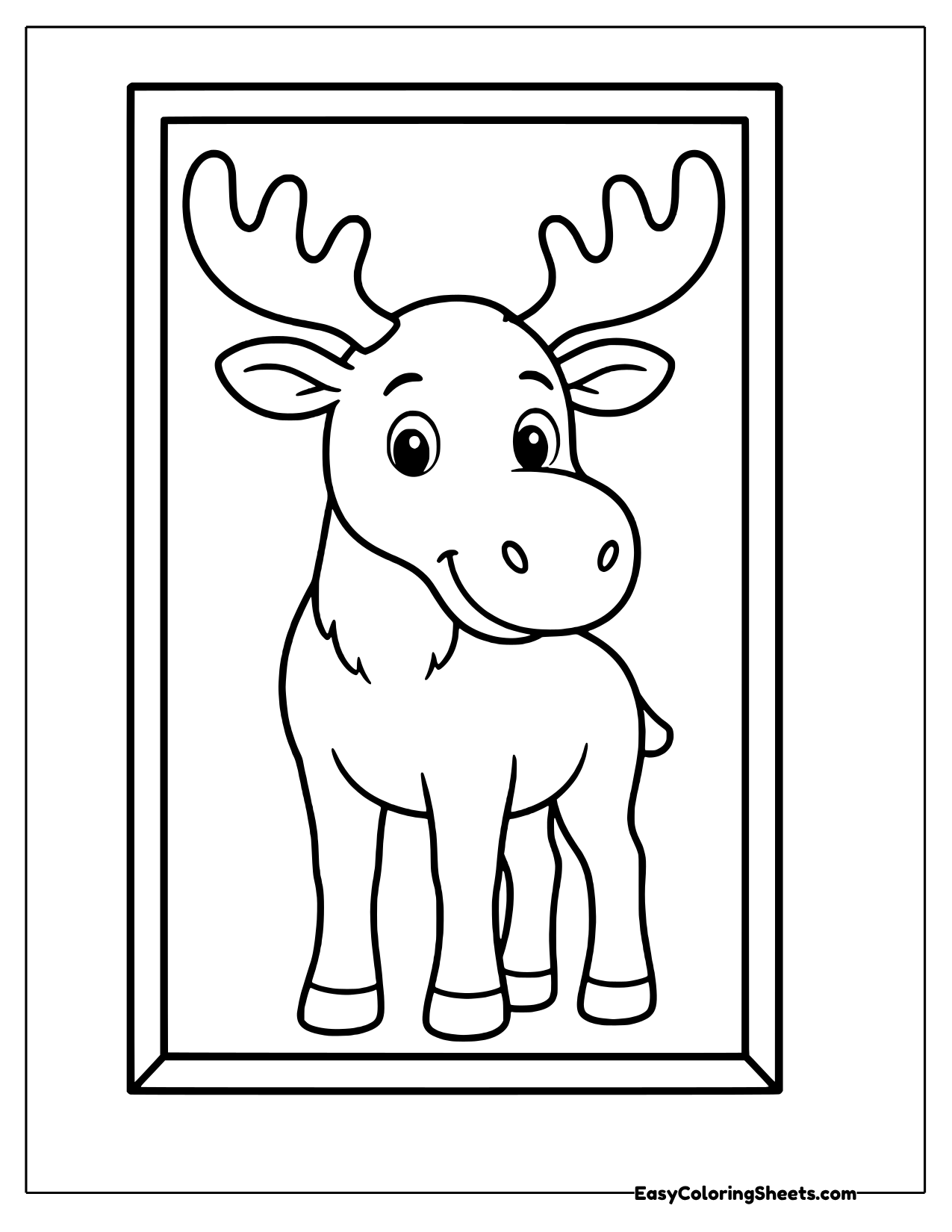 Moose standing inside a picture frame doorway
