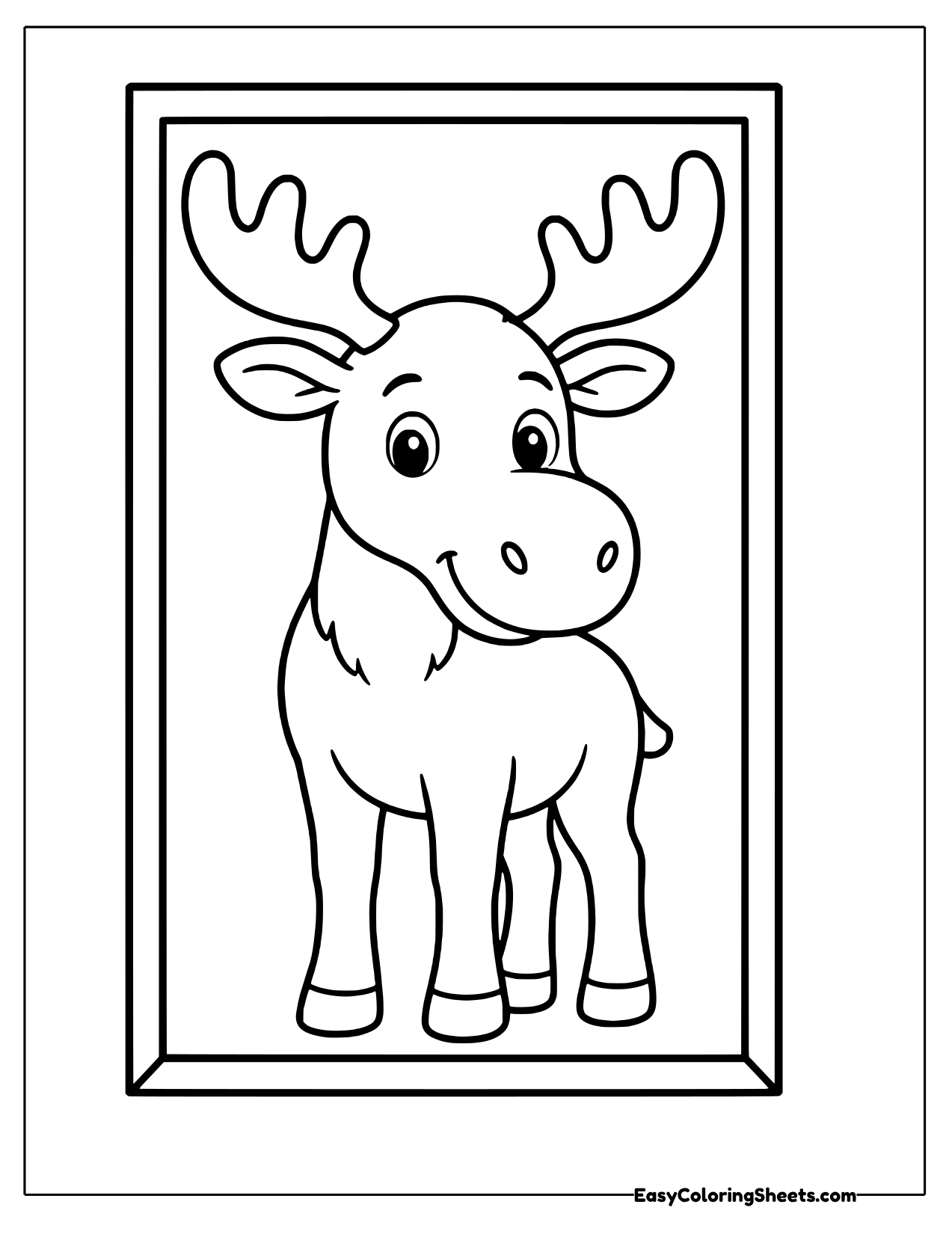 Moose standing inside a picture frame doorway