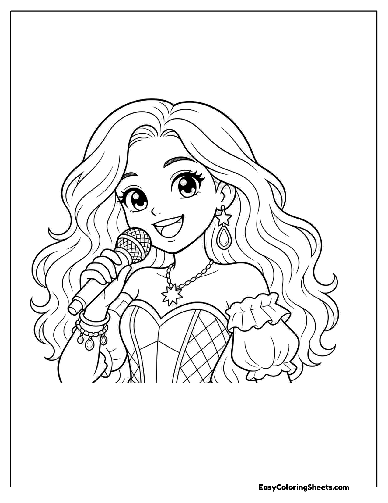 Singer with long wavy hair holding a microphone