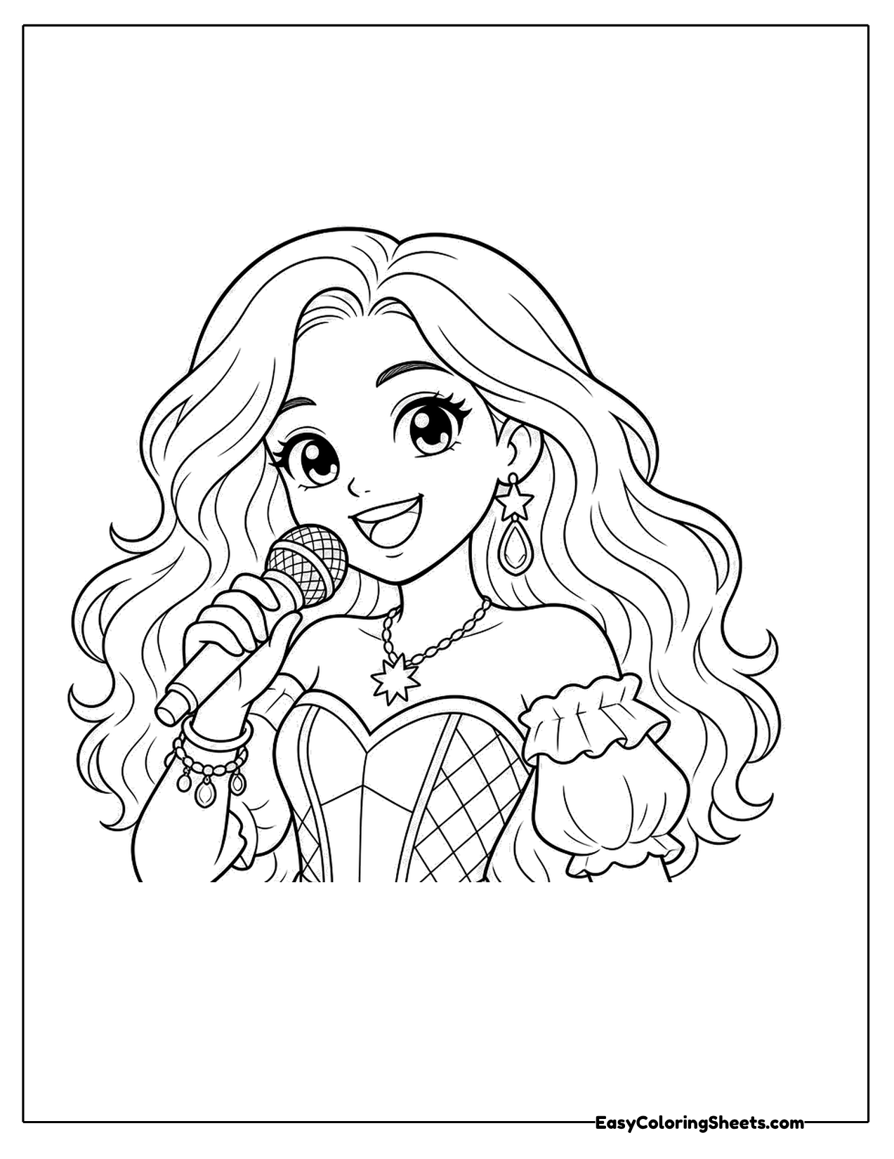 Singer with long wavy hair holding a microphone