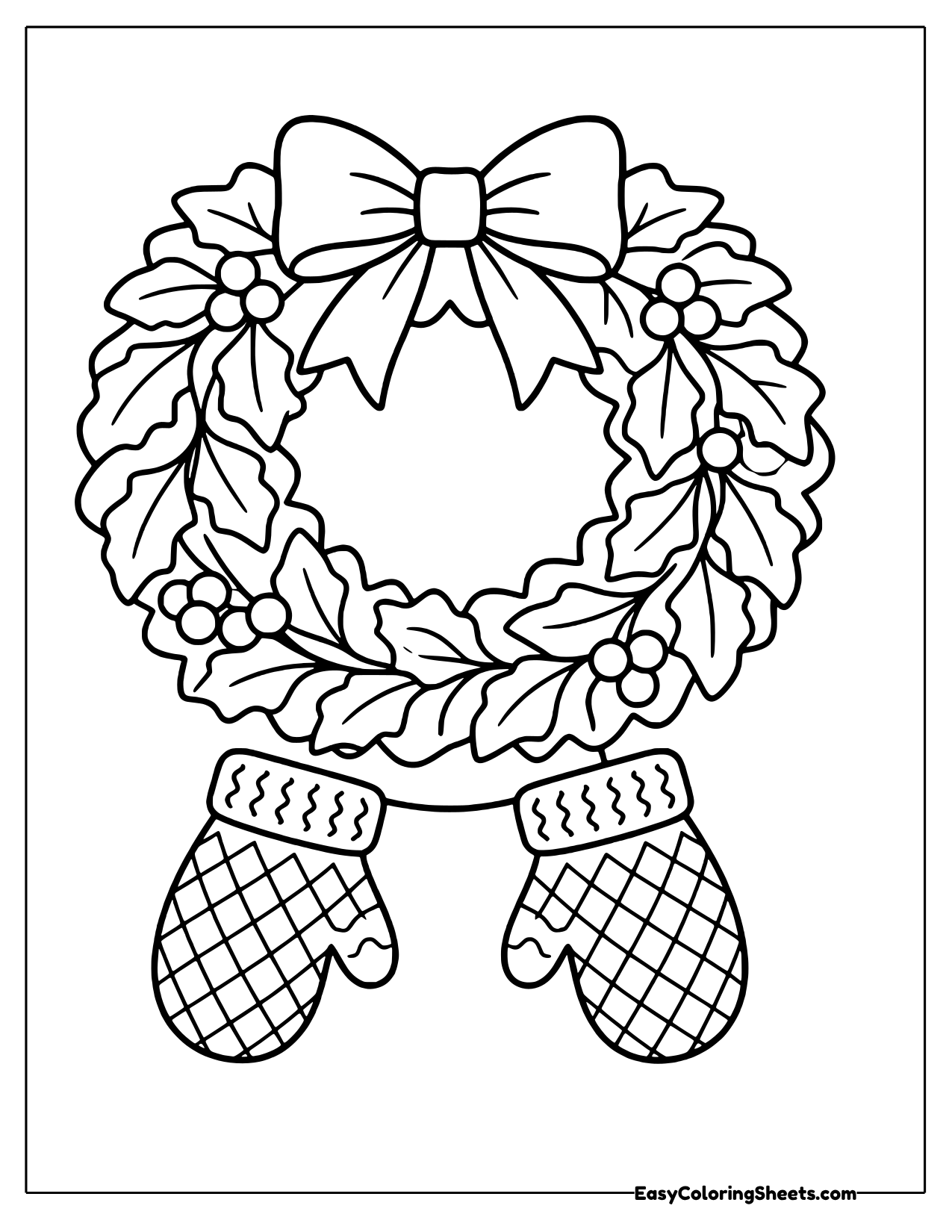 Christmas wreath with a pair of mittens