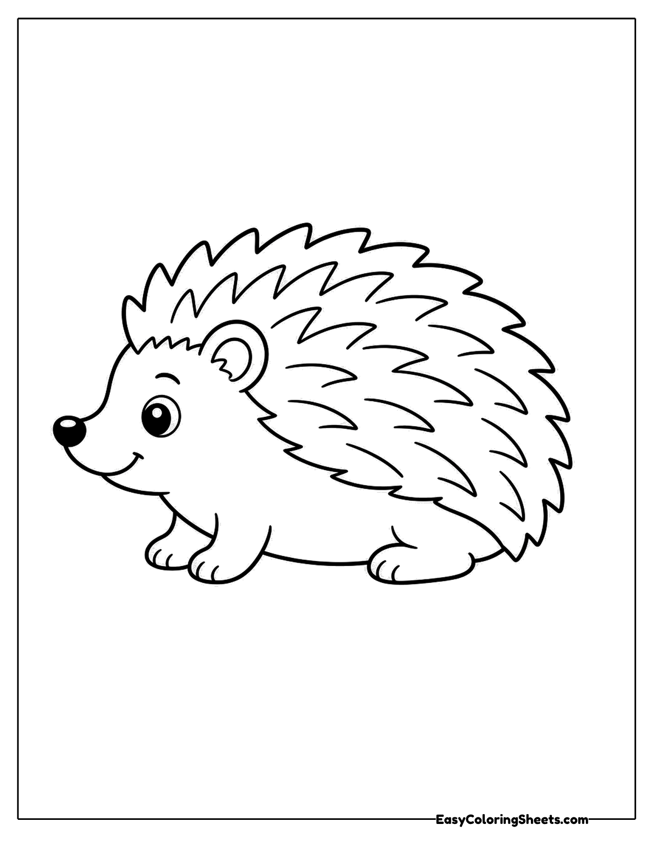 Cute hedgehog walking in side view