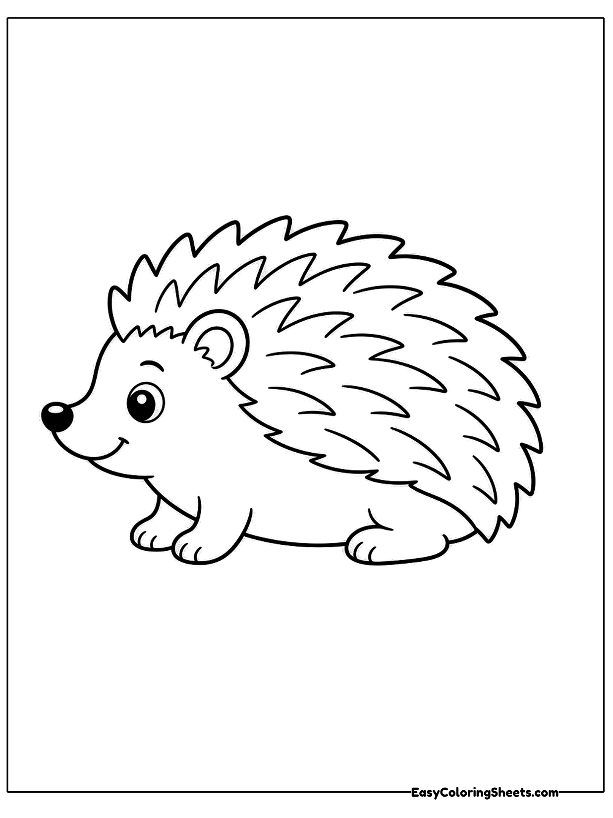 A cute hedgehog walks to the left in side view, with rows of quills along its back and a pointed snout with a round nose.