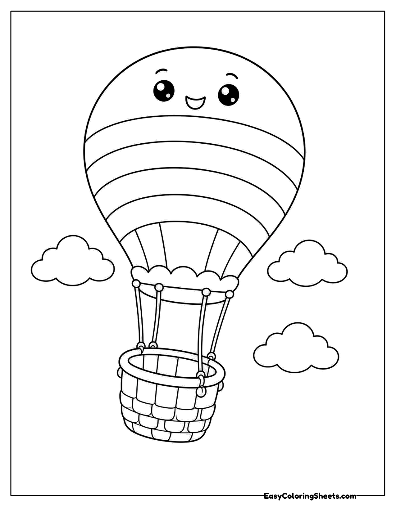 Smiling hot air balloon with rainbow bands