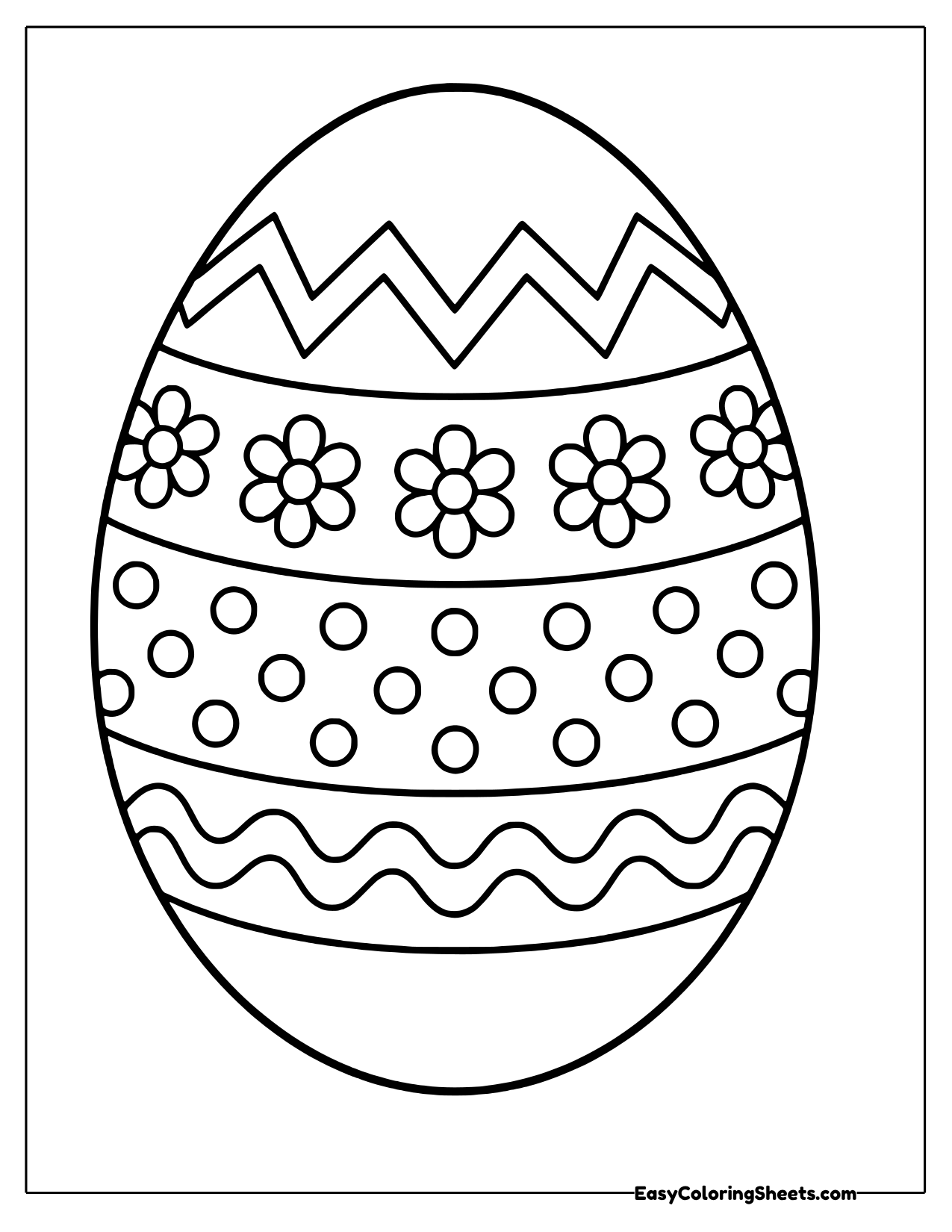 Easter egg template with zigzags and daisies