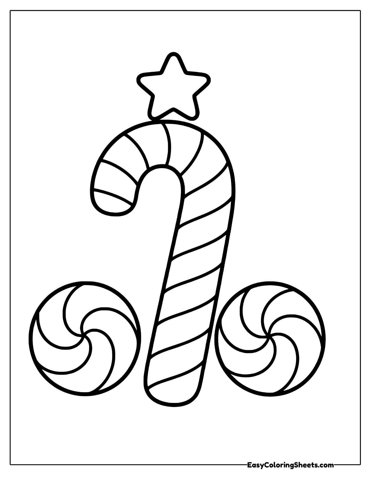 Candy cane with a star and peppermint swirls