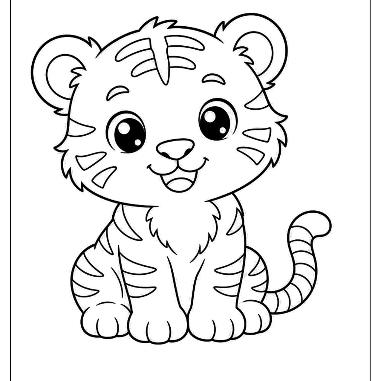 Baby tiger cub sitting with a sweet smile