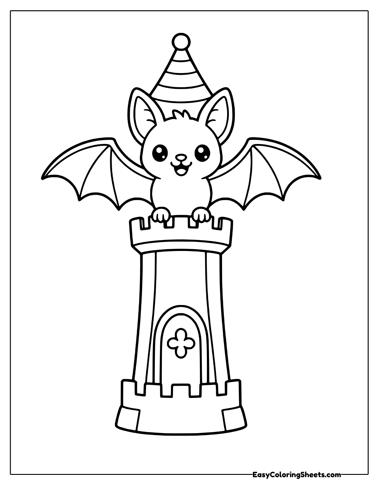 Bat perched on top of a castle tower