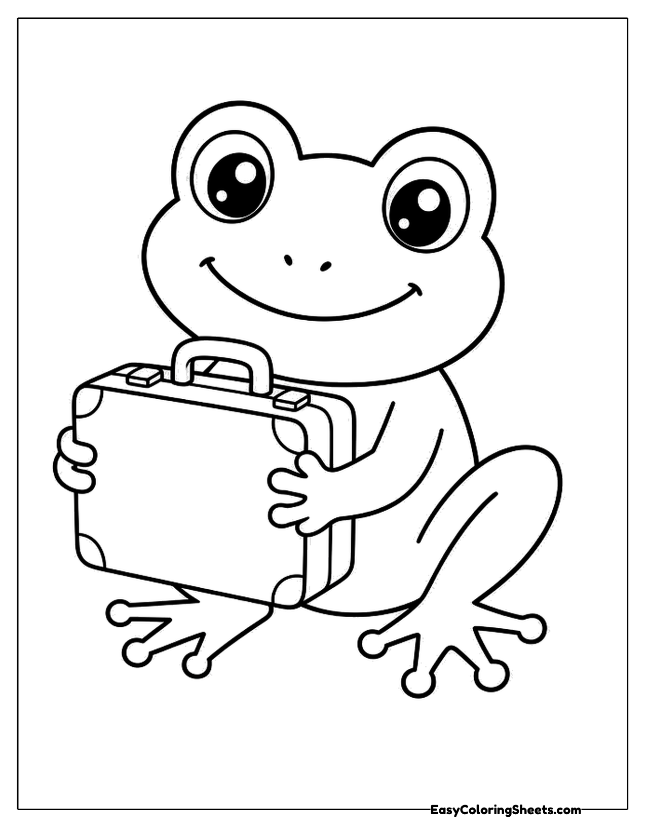 Frog holding a small suitcase with a handle