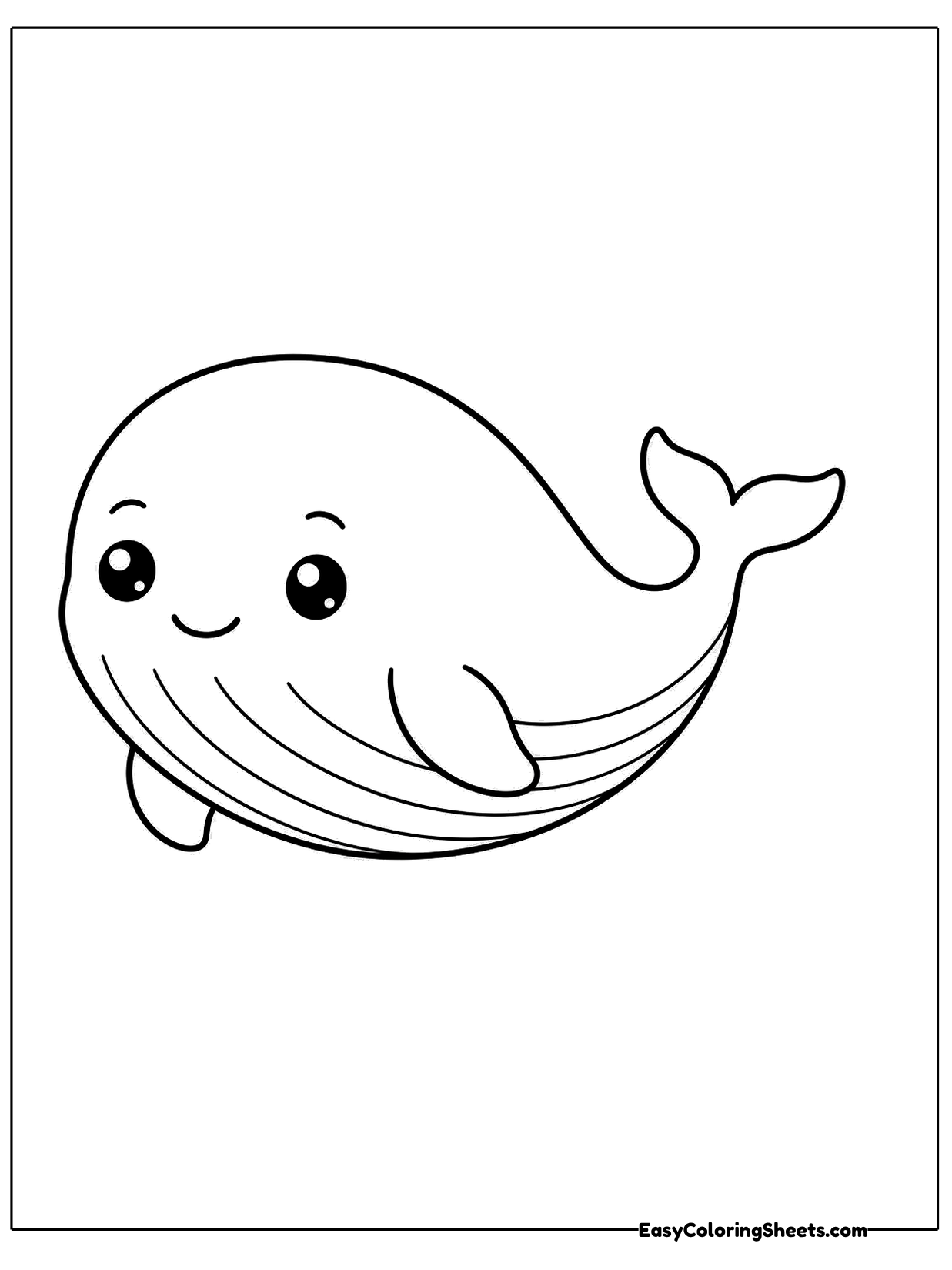A simple whale with a smile and a curved tail.