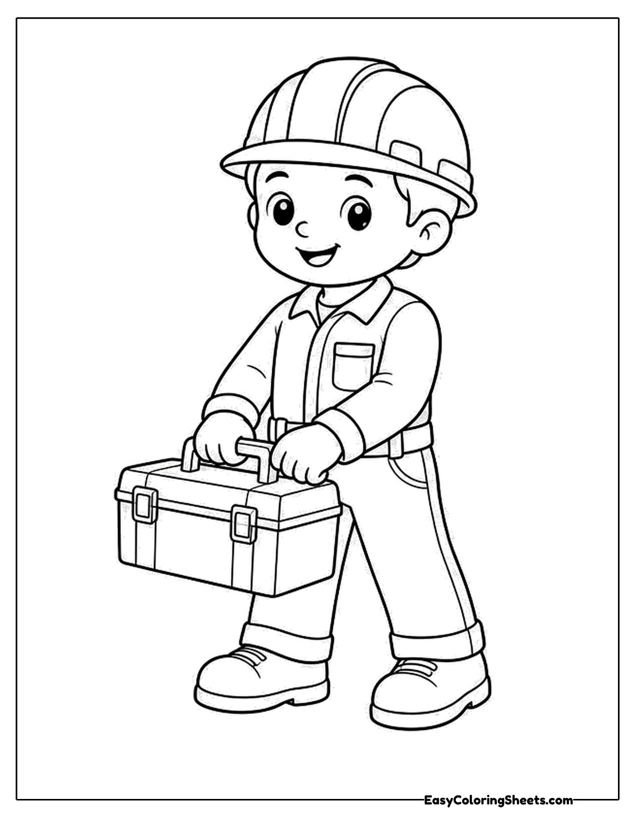 Construction worker carrying a toolbox