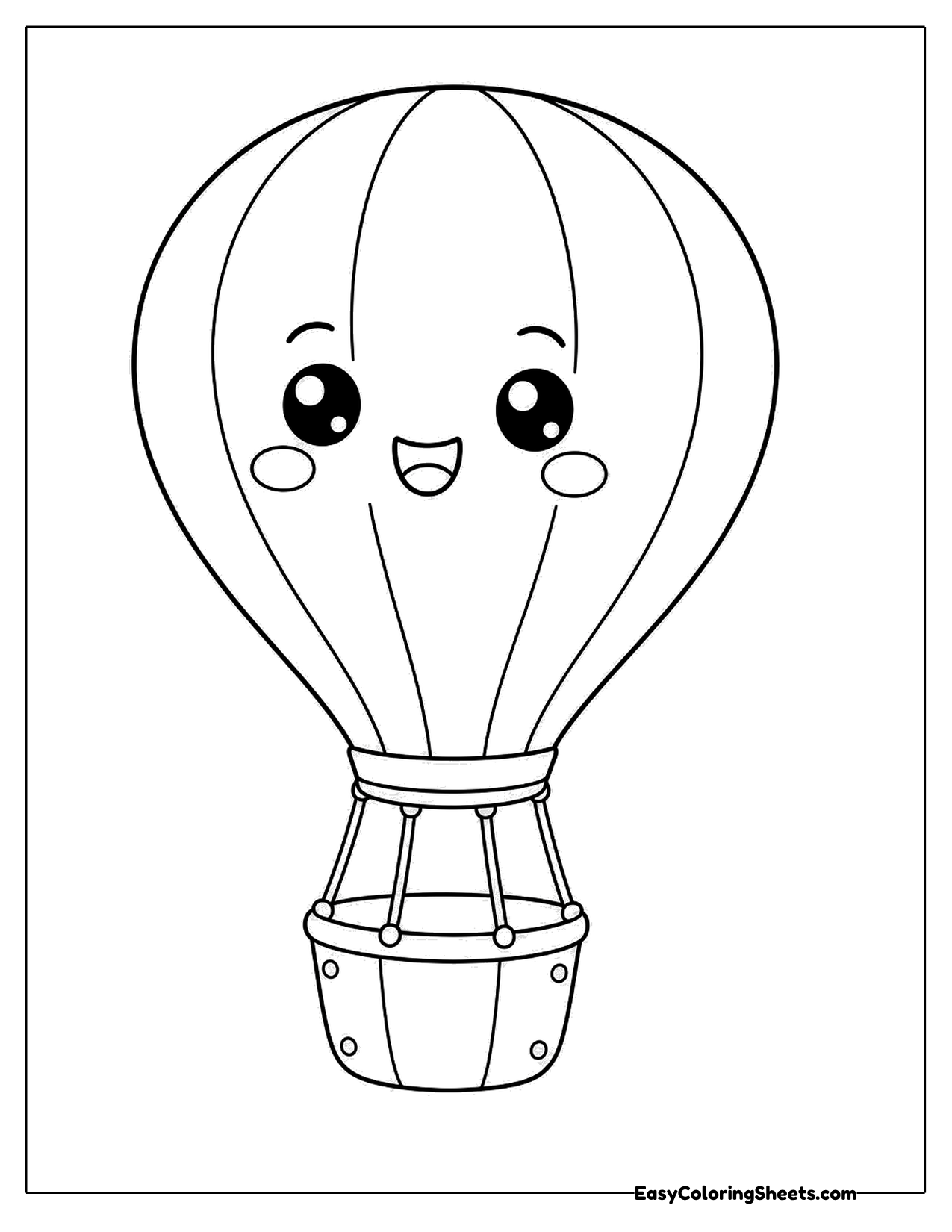 Smiling hot air balloon with cheeks and a basket