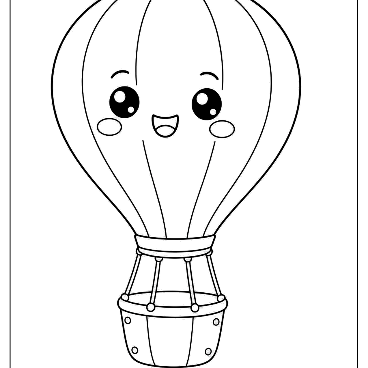 Smiling hot air balloon with cheeks and a basket