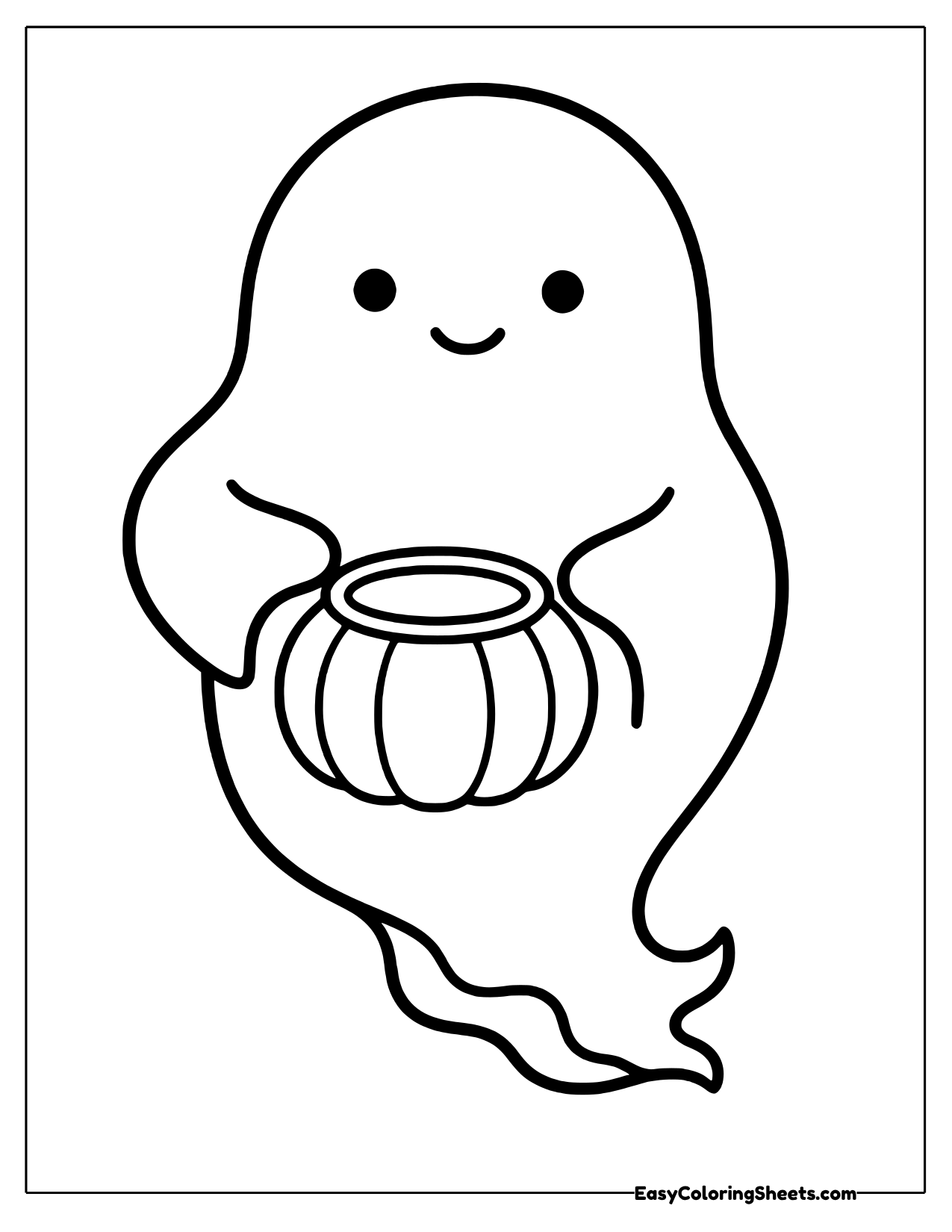 Ghost template carrying a pumpkin-shaped trick-or-treat bucket