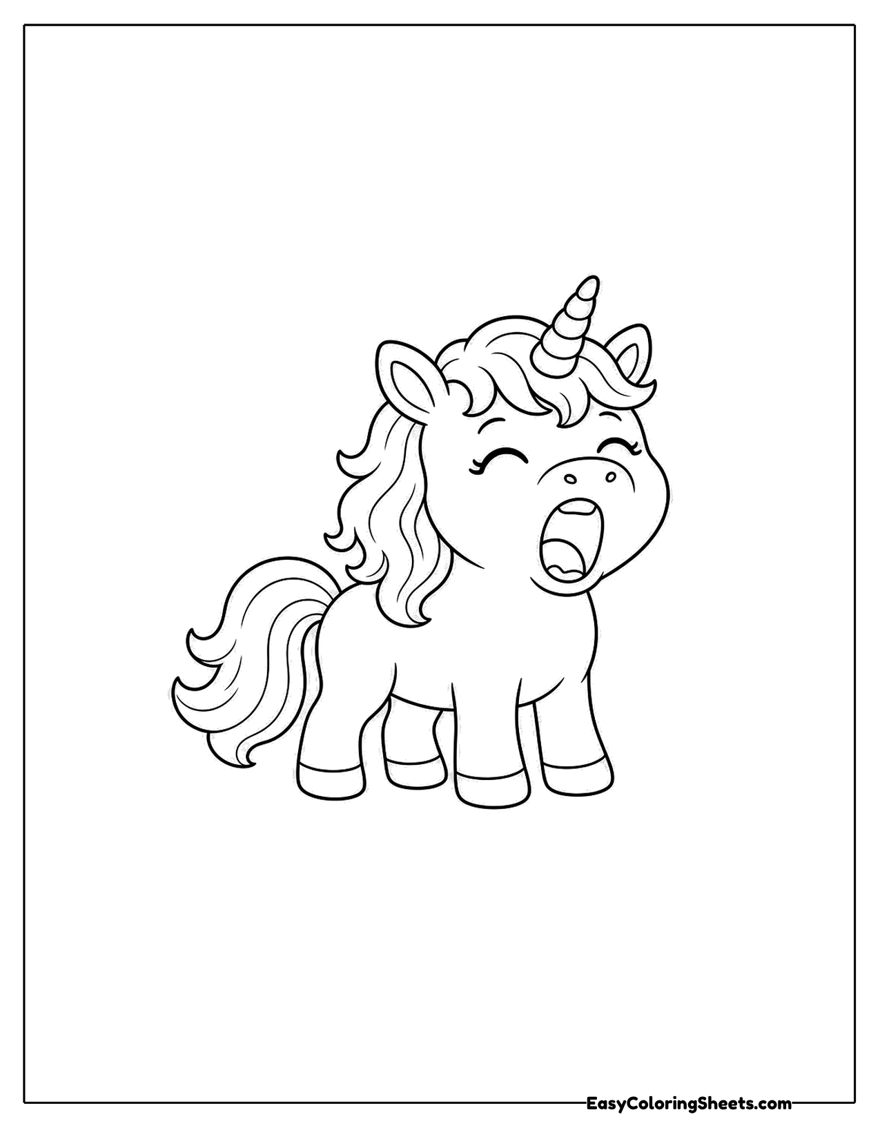 Yawning unicorn with its eyes closed