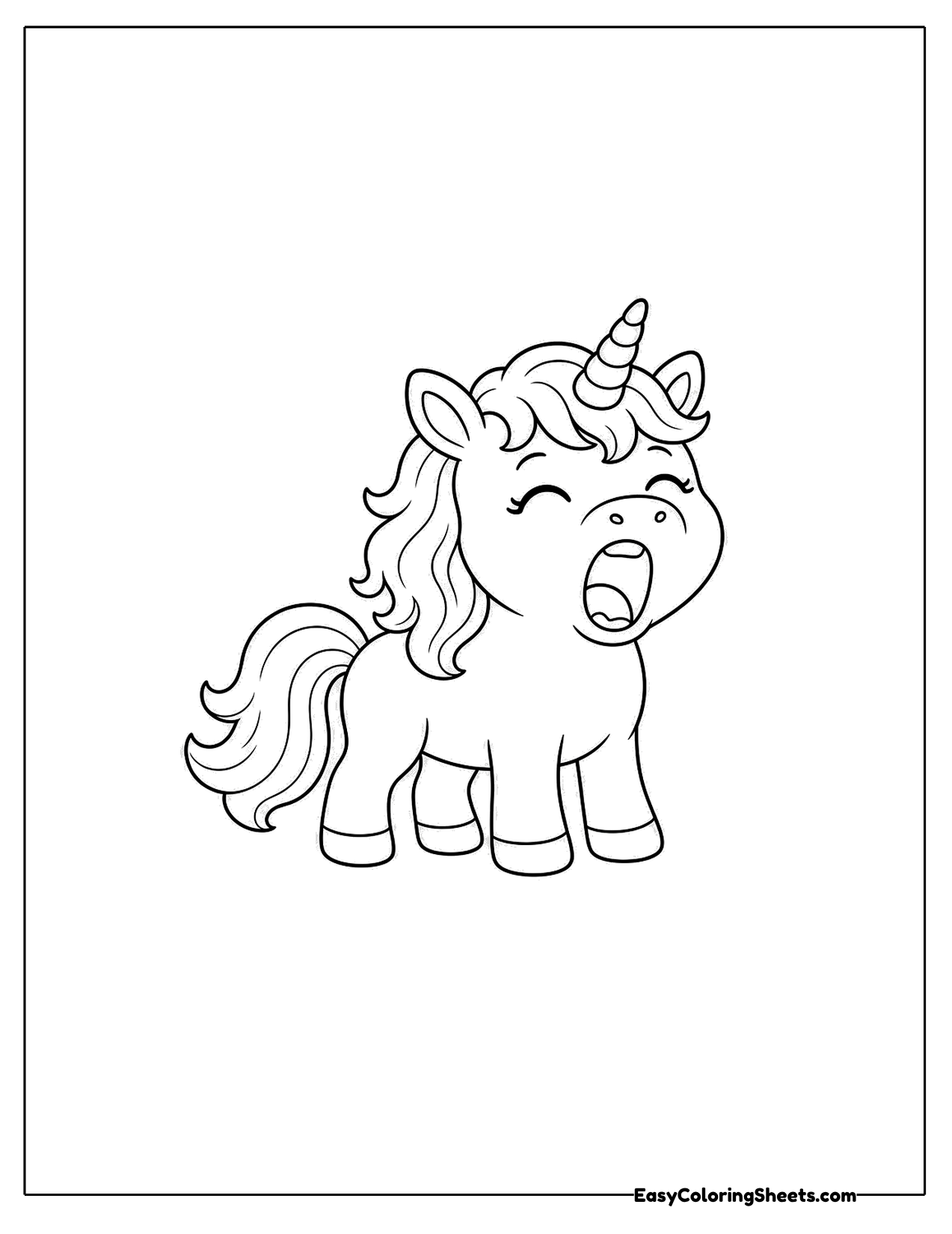 Yawning unicorn with its eyes closed