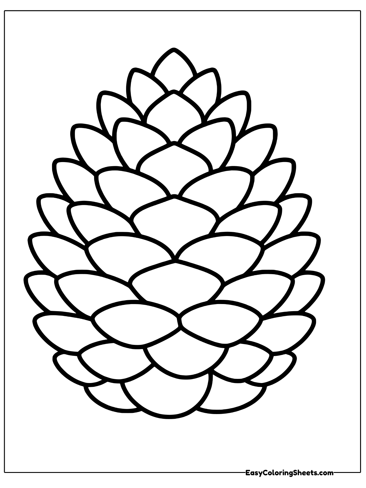 An easy pinecone with thick bold outlines and big scales fills the page.