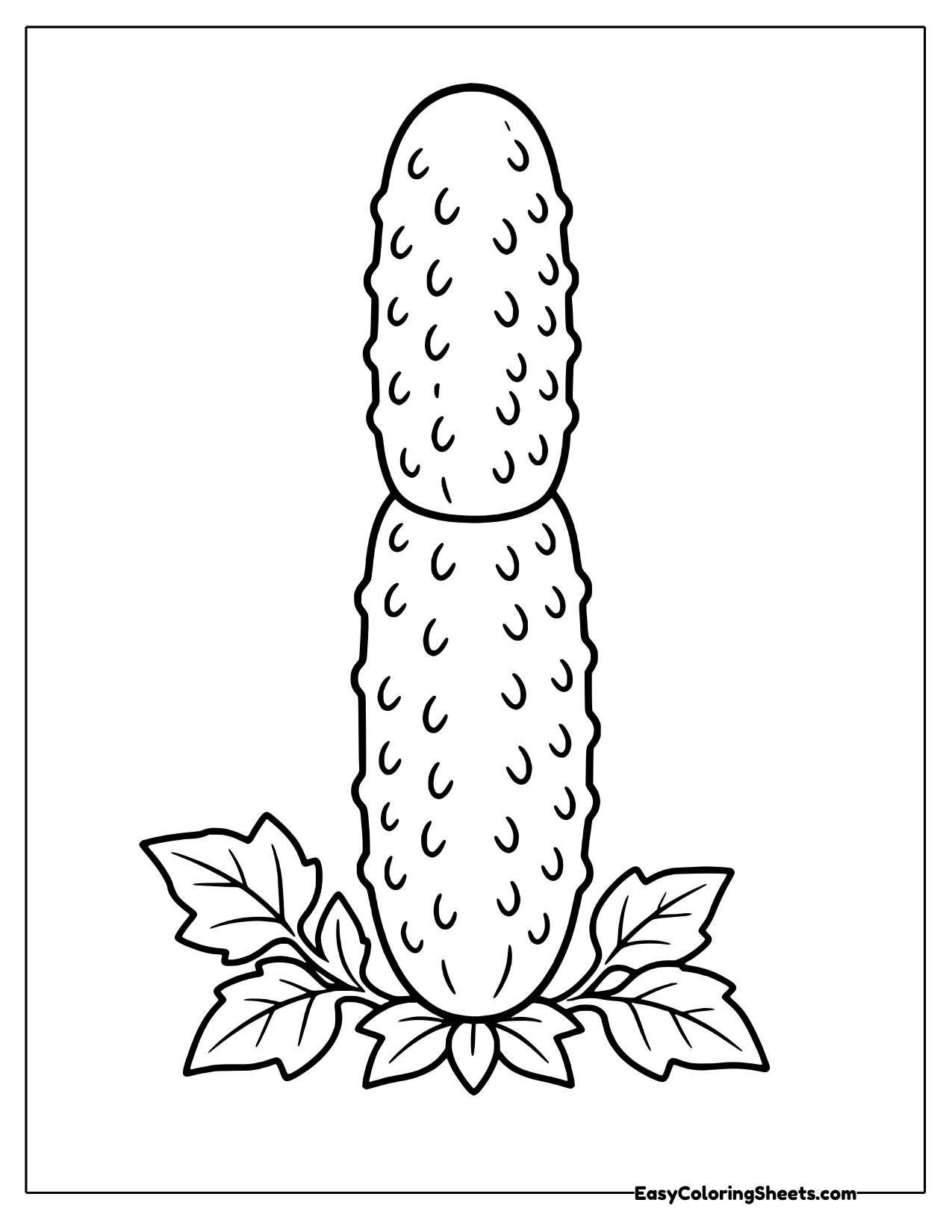 Bumpy cucumber standing upright with leaves