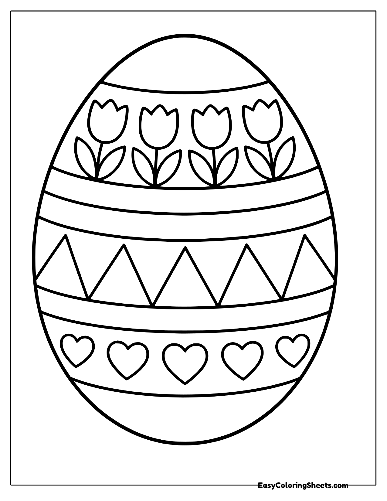 Easter egg template with tulips and hearts
