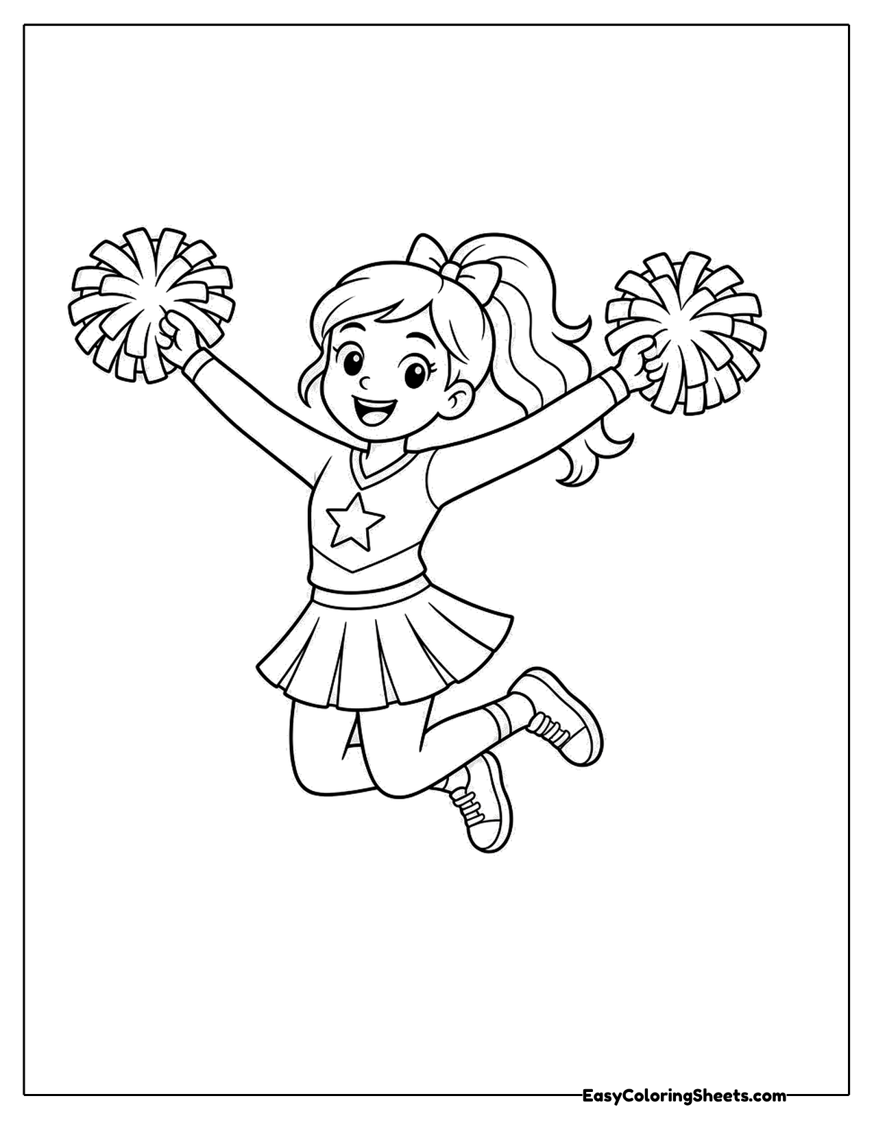 Cheerleader jumping with pom poms