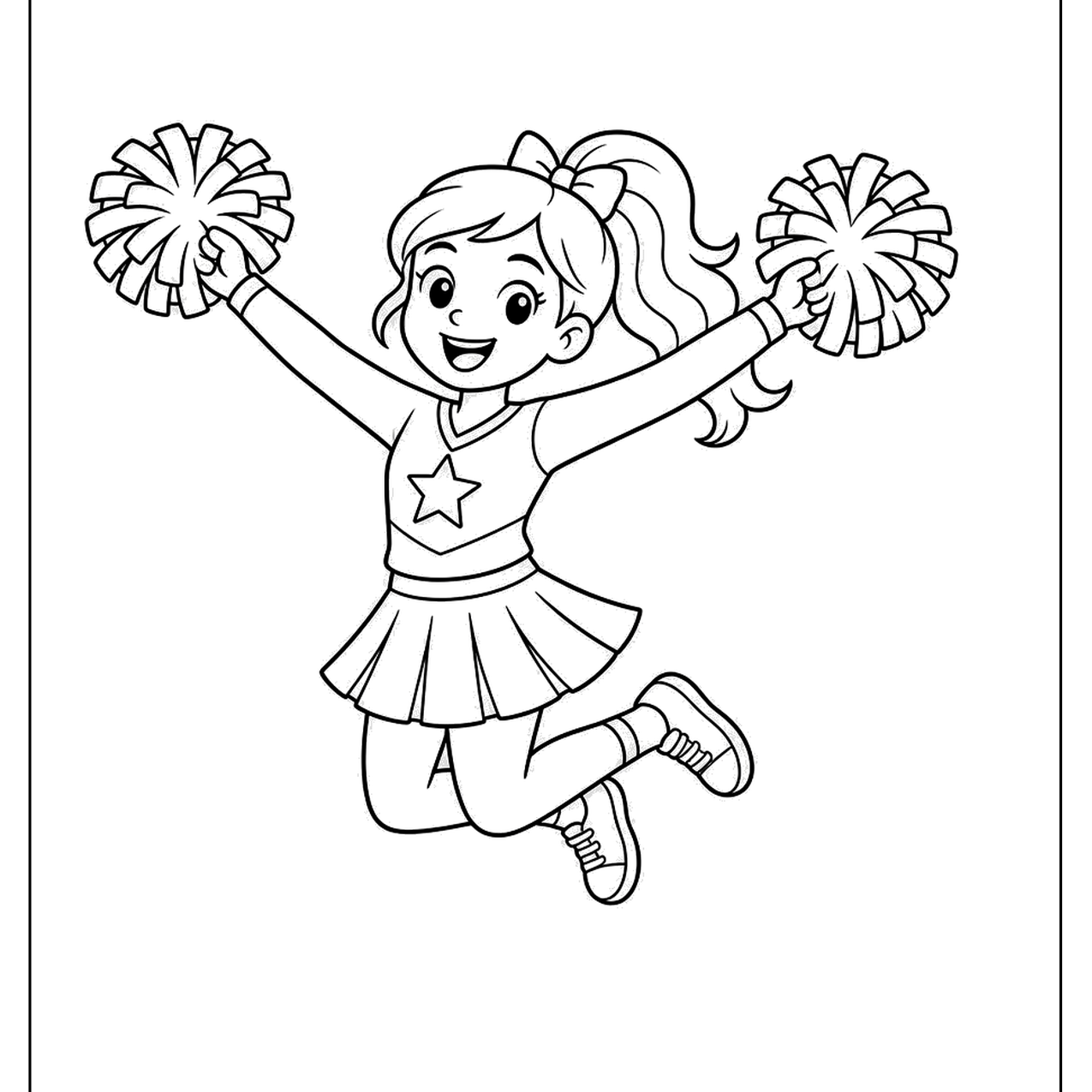 Cheerleader jumping with pom poms