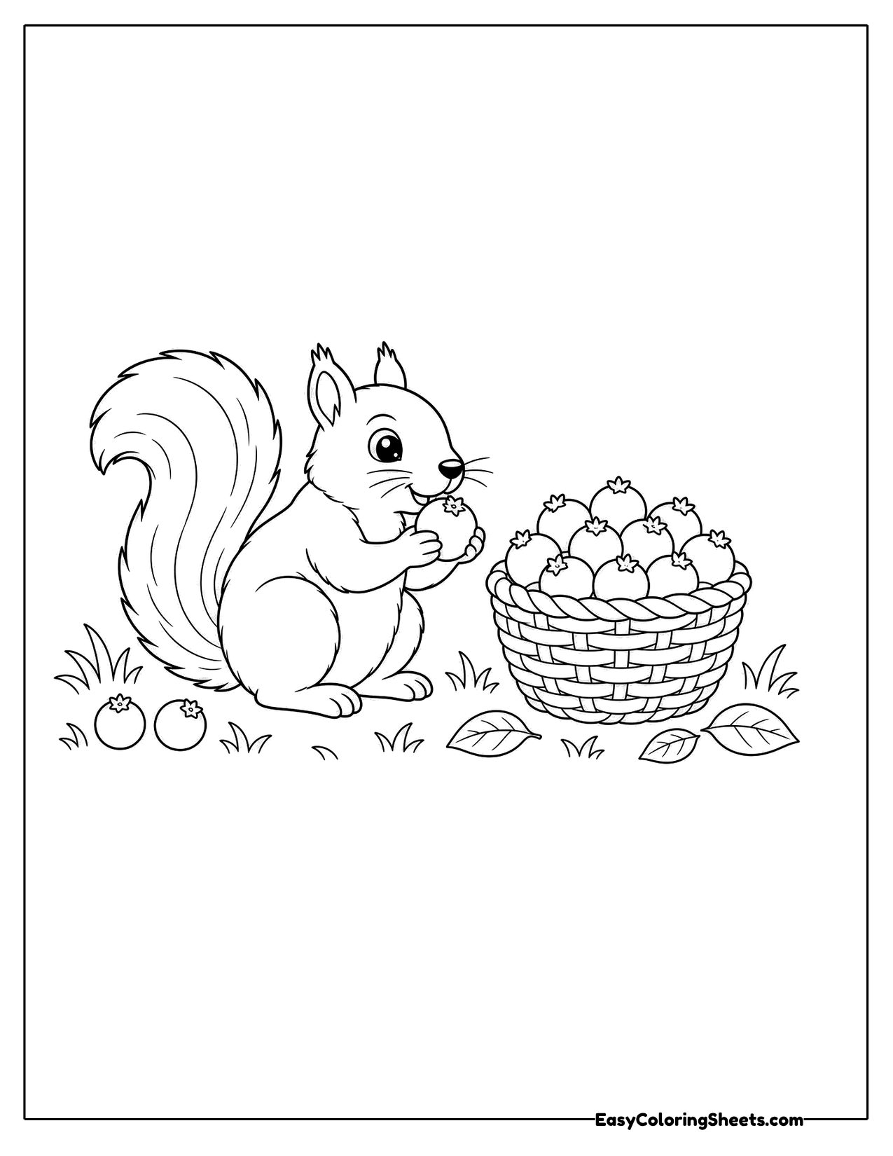 Squirrel with a basket full of berries