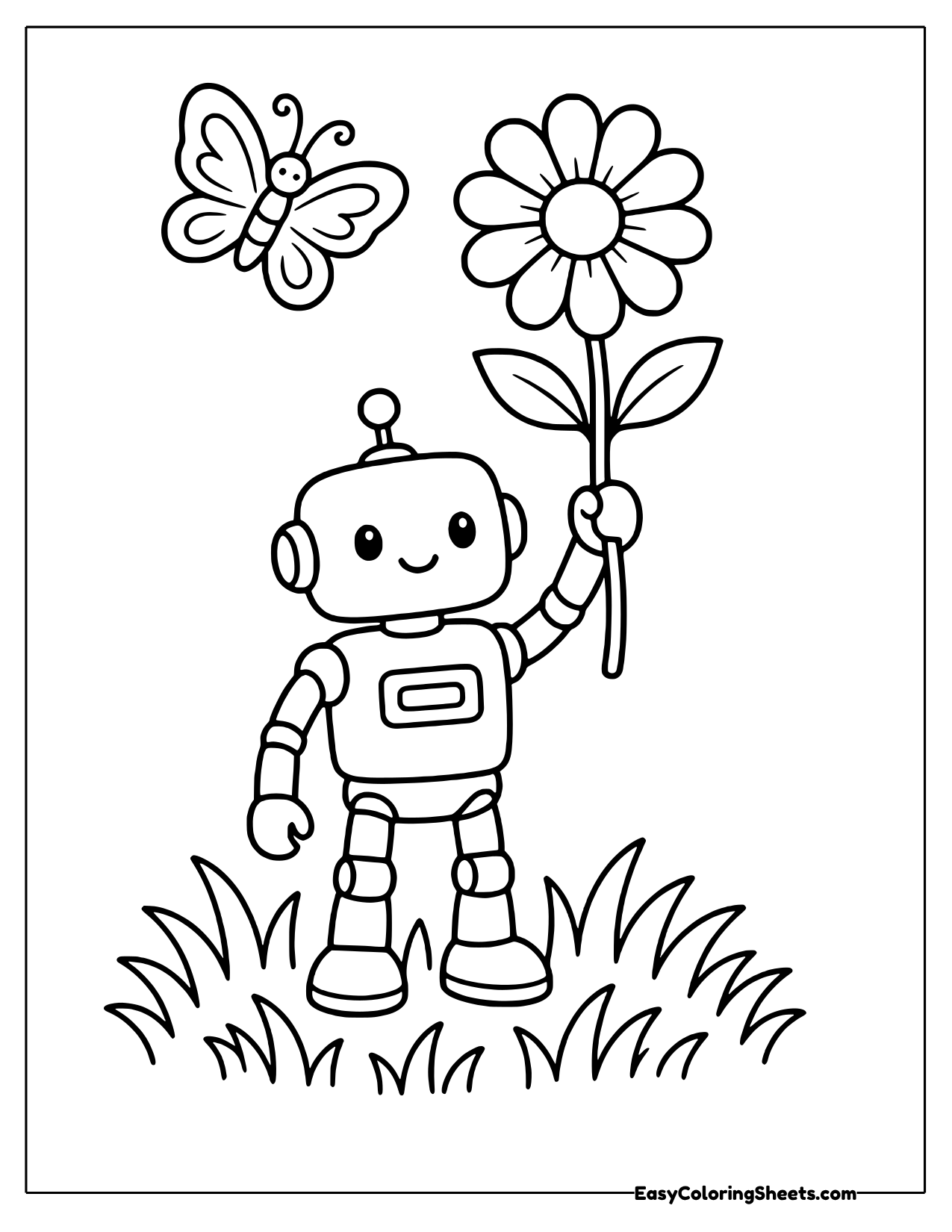 Robot holding a tall flower