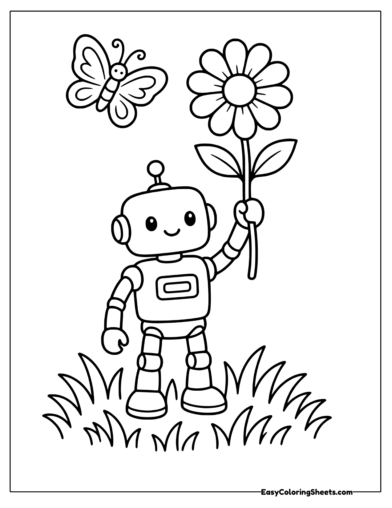 Robot holding a tall flower