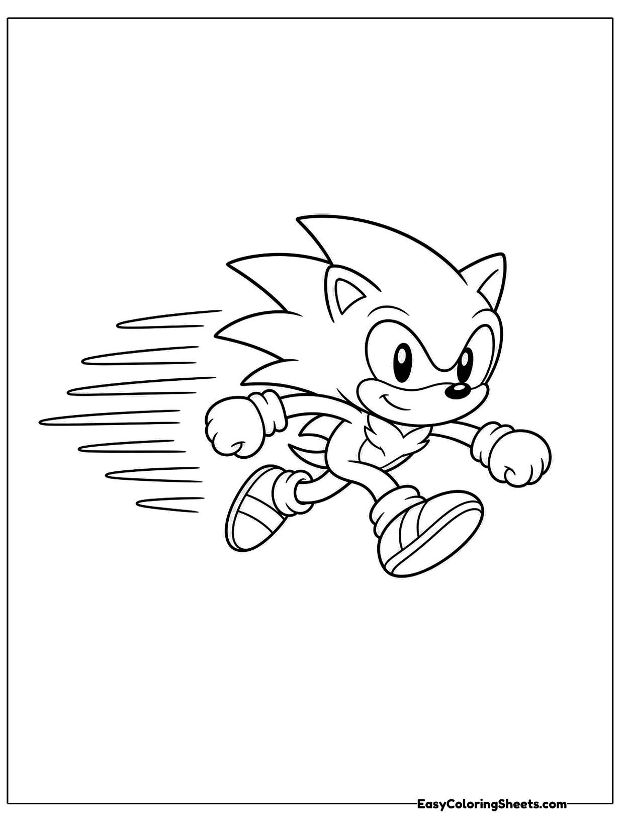 A hedgehog sprints forward so fast that speed lines trail behind him across the page.