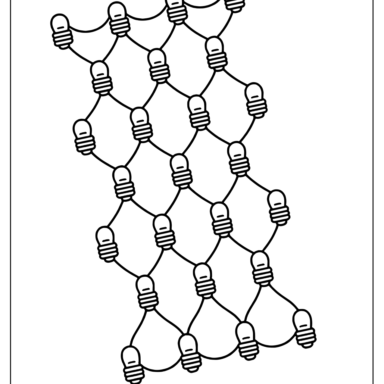 Slanted diamond lattice of looping wires with a bulb at every joint
