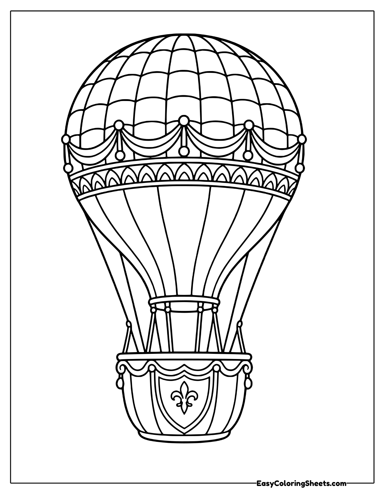 Vintage hot air balloon with drapes and a fancy basket