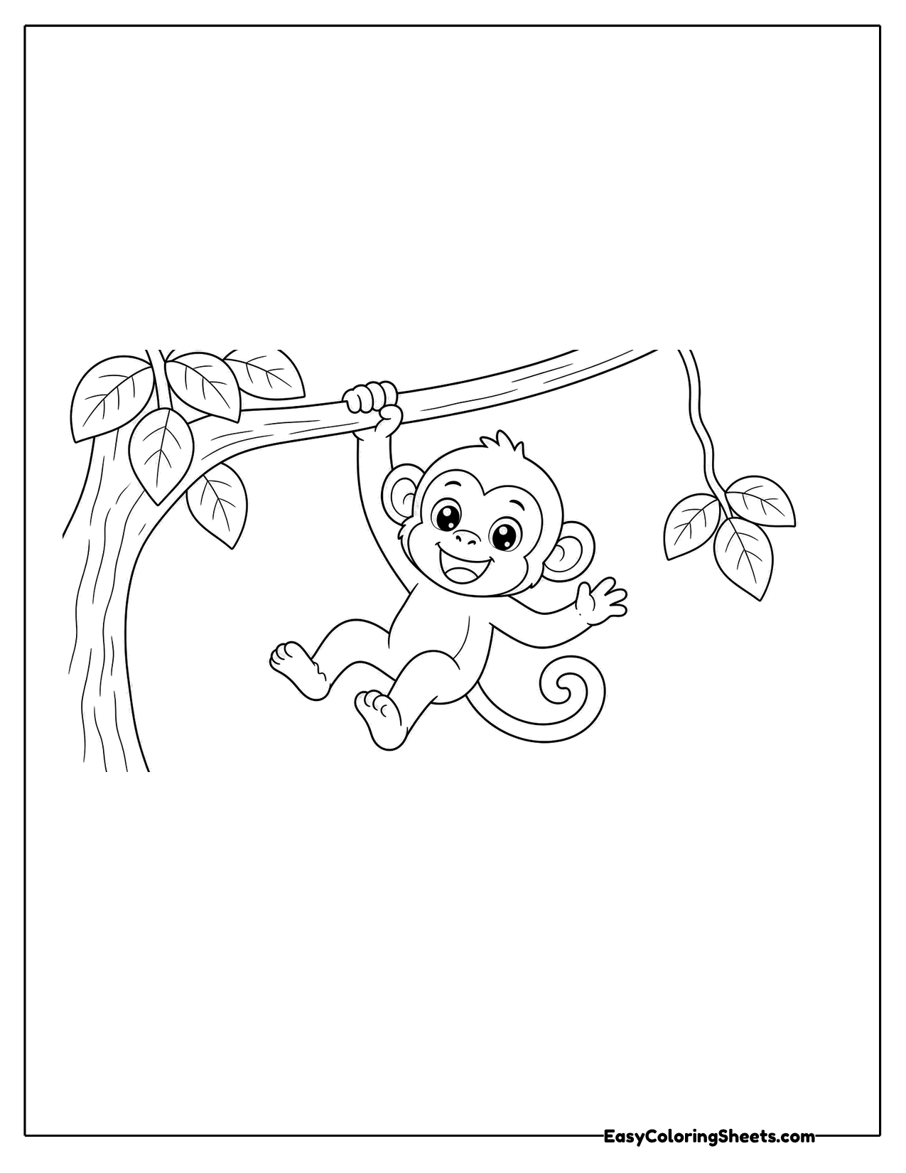 Small monkey swinging between vines