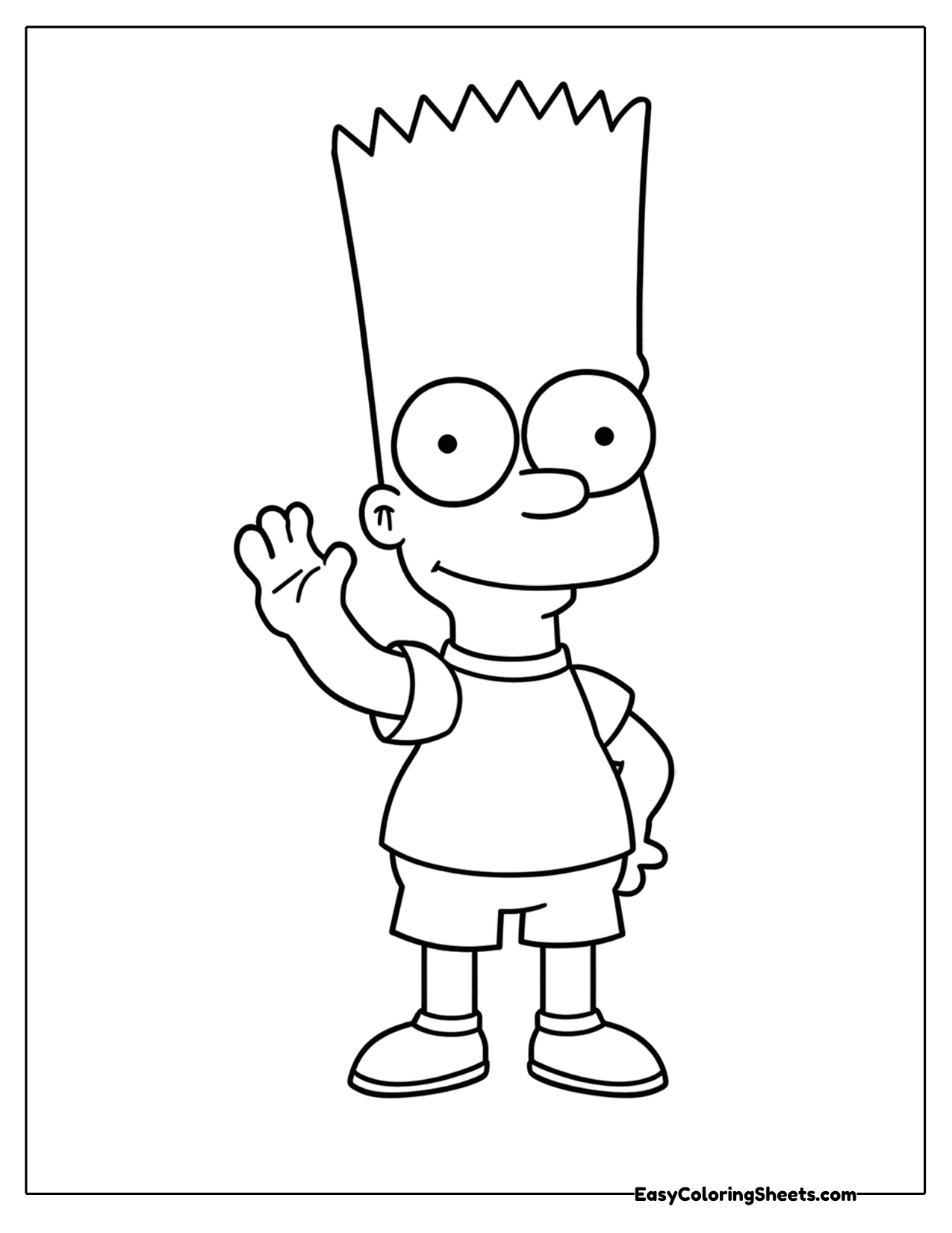 Spiky-haired cartoon boy waving