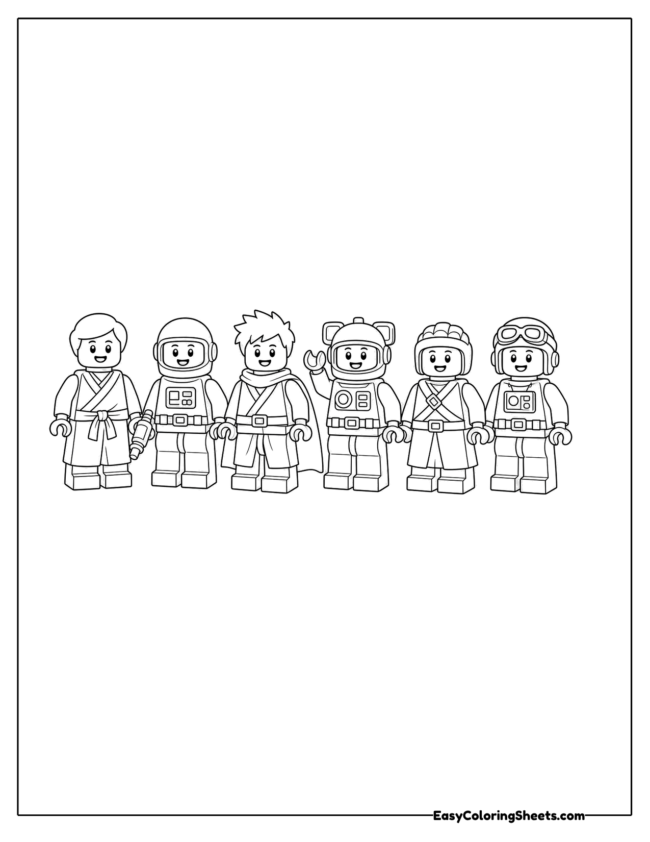 Row of toy brick space adventurers