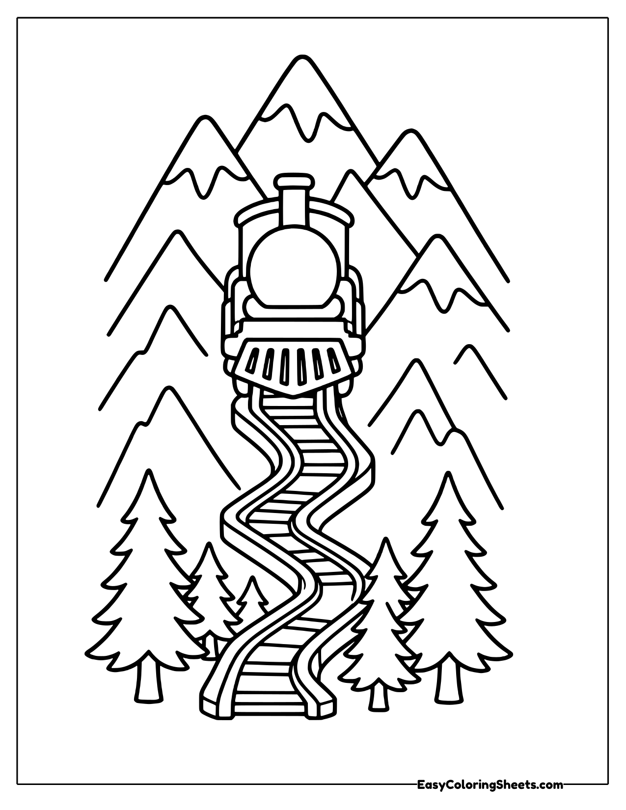 Locomotive on a zigzag mountain track