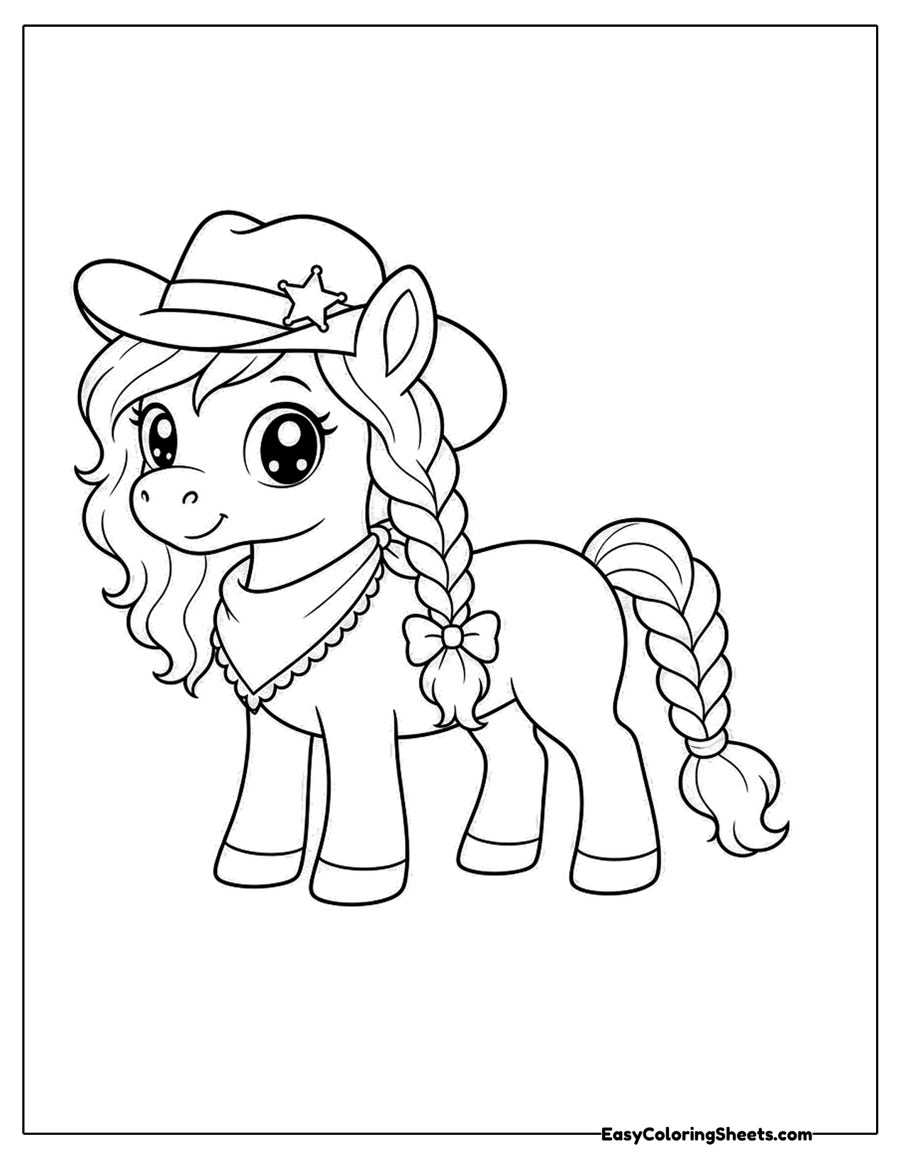 Cowgirl-style pony with braids and a neck bow
