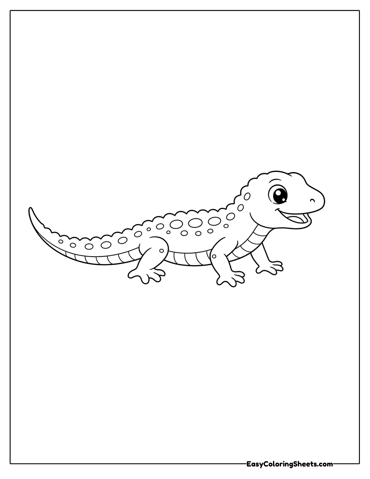 Long spotted lizard crawling with a smile