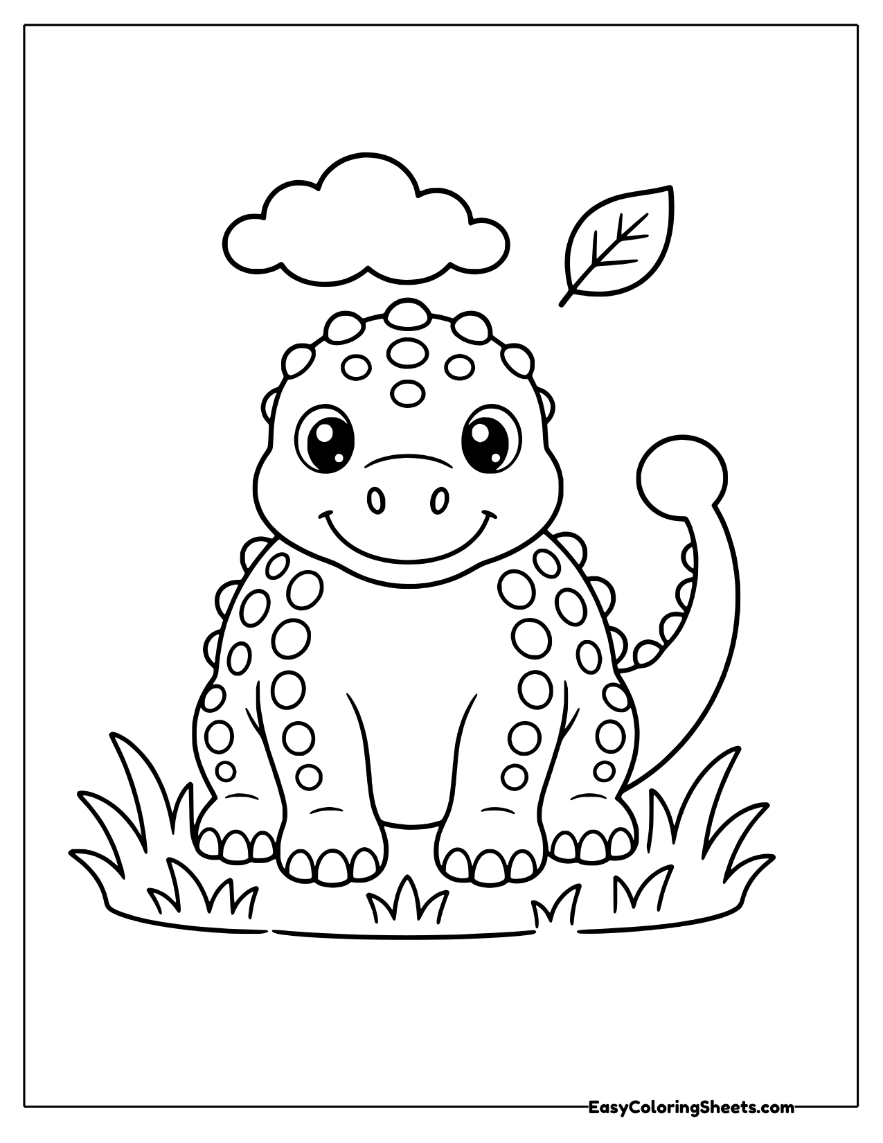 Cute ankylosaurus sitting under a cloud