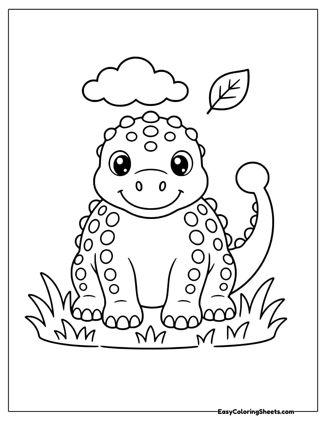 Cute ankylosaurus sitting under a cloud