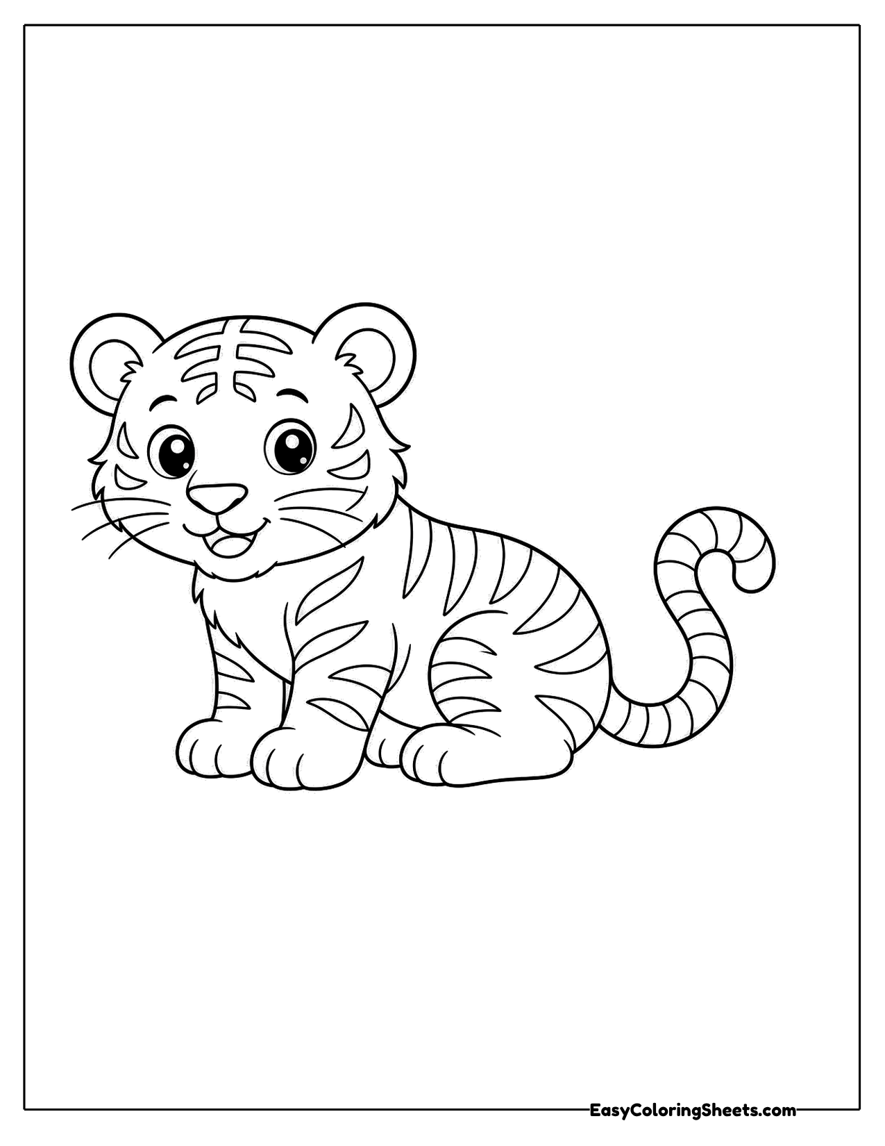 Small tiger lying down with its tail curled